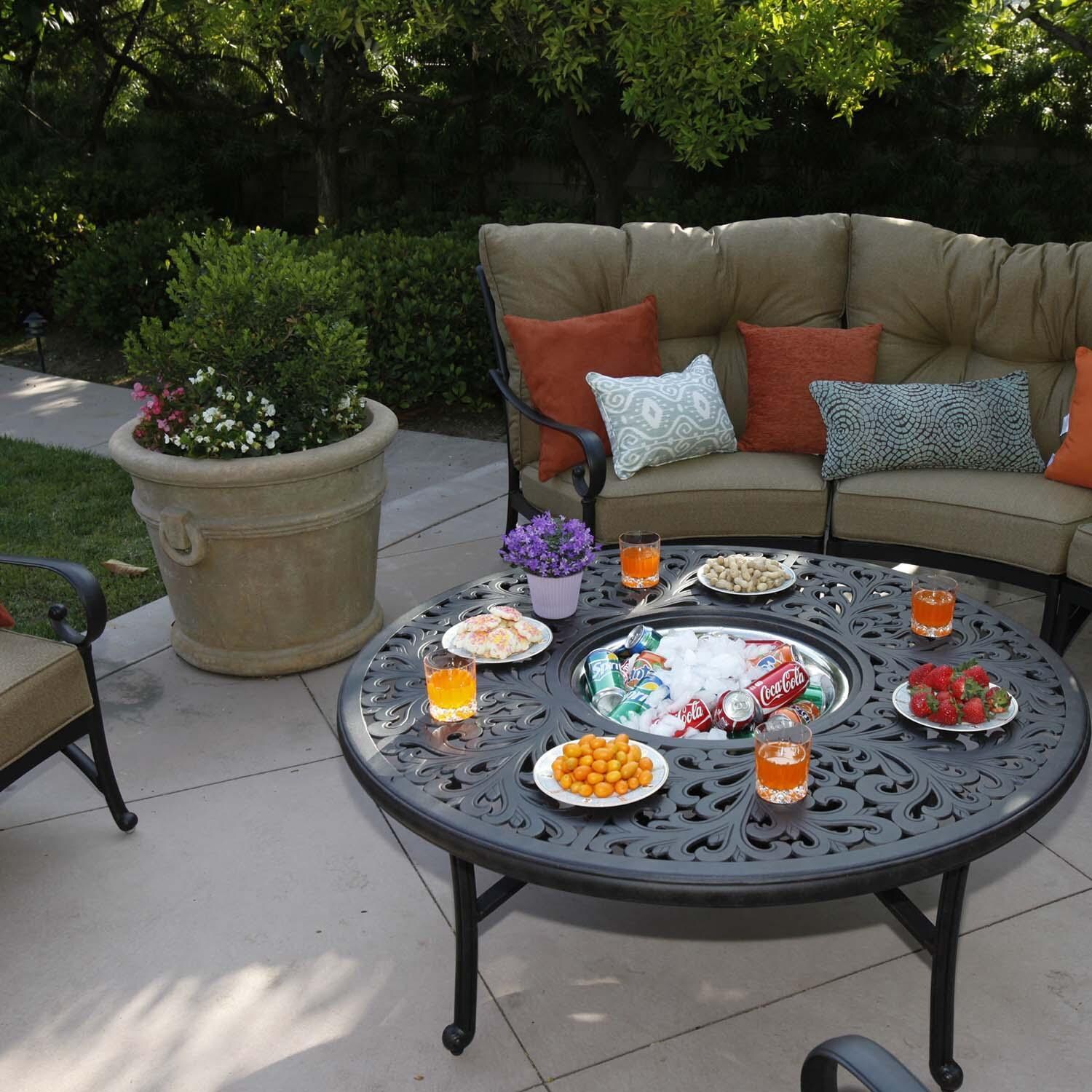 Santa Anita 9 Pc Cast Aluminum Seating Set in Antique Bronze/Heather Beige by Darlee - Detail thumbnail