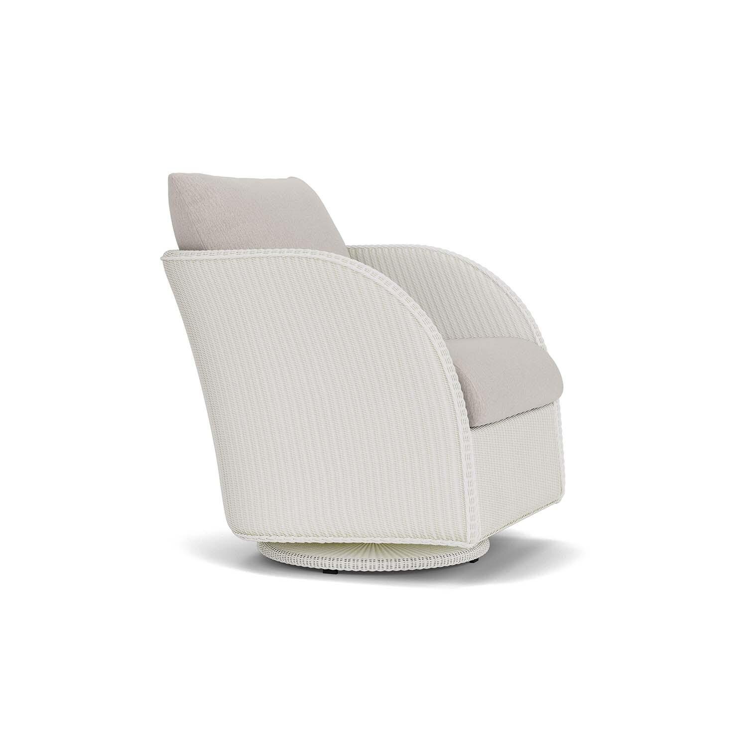 Lloyd Flanders Essence Swivel Glider Lounge Chair W/Remy Cloud Fabric - Matte White Finish - Angled thumbnail