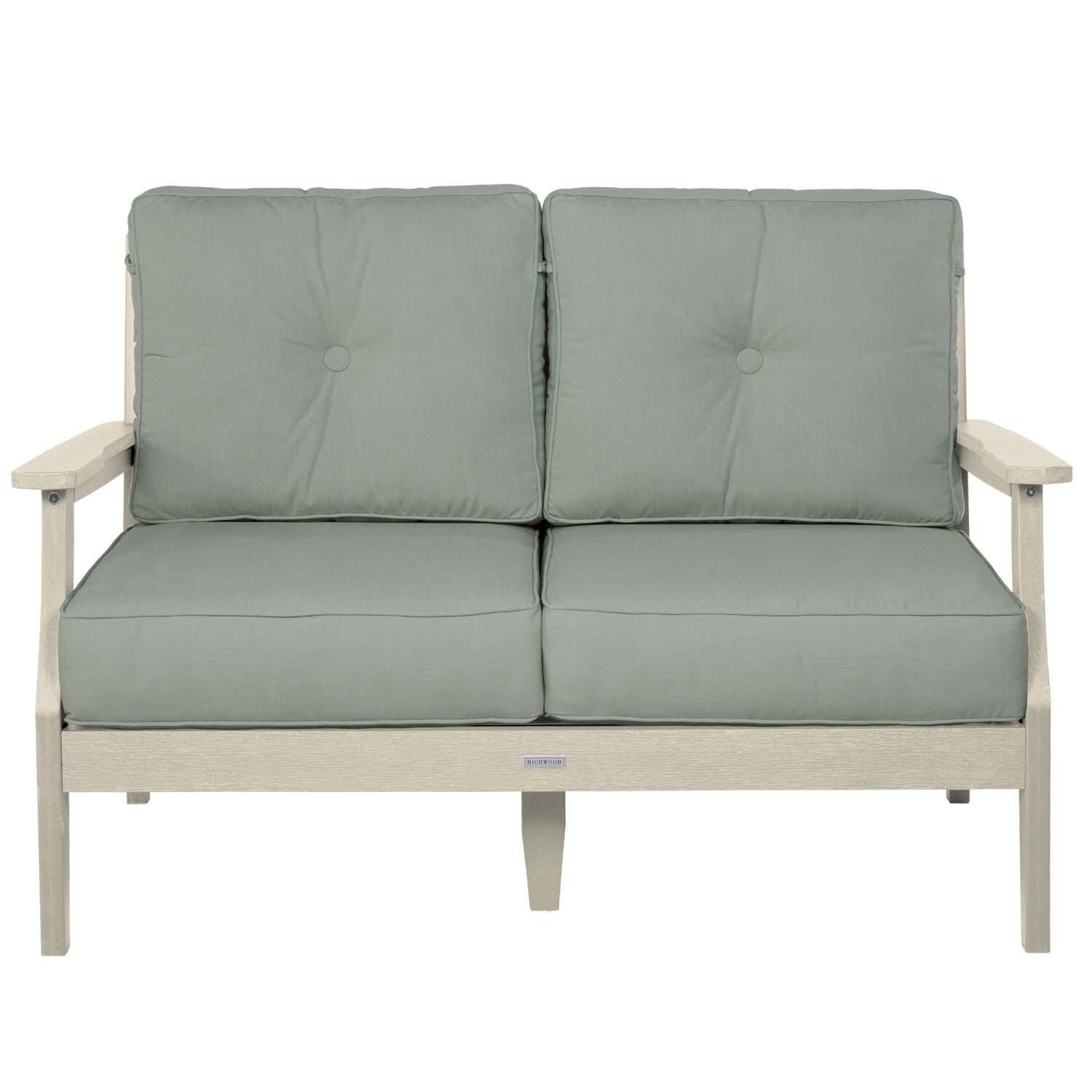 Blushing Bay 2 Person Recycled Plastic Loveseat in Canvas Seasalt/Whitewash by Lakeview Outdoor Designs - White Background thumbnail