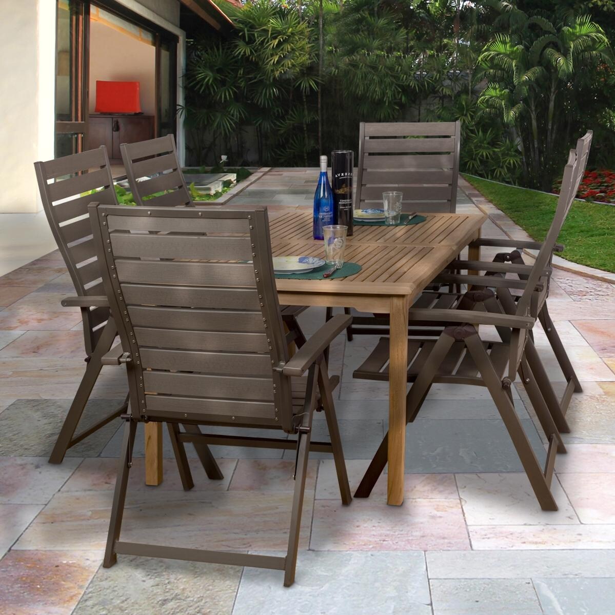 6 person patio table chair amazonia teak dusseldorf 6person patio dining set with table and reclining chairs 6 person patio table chair amazonia teak dusseldorf 6person patio dining set with table and reclining chairs