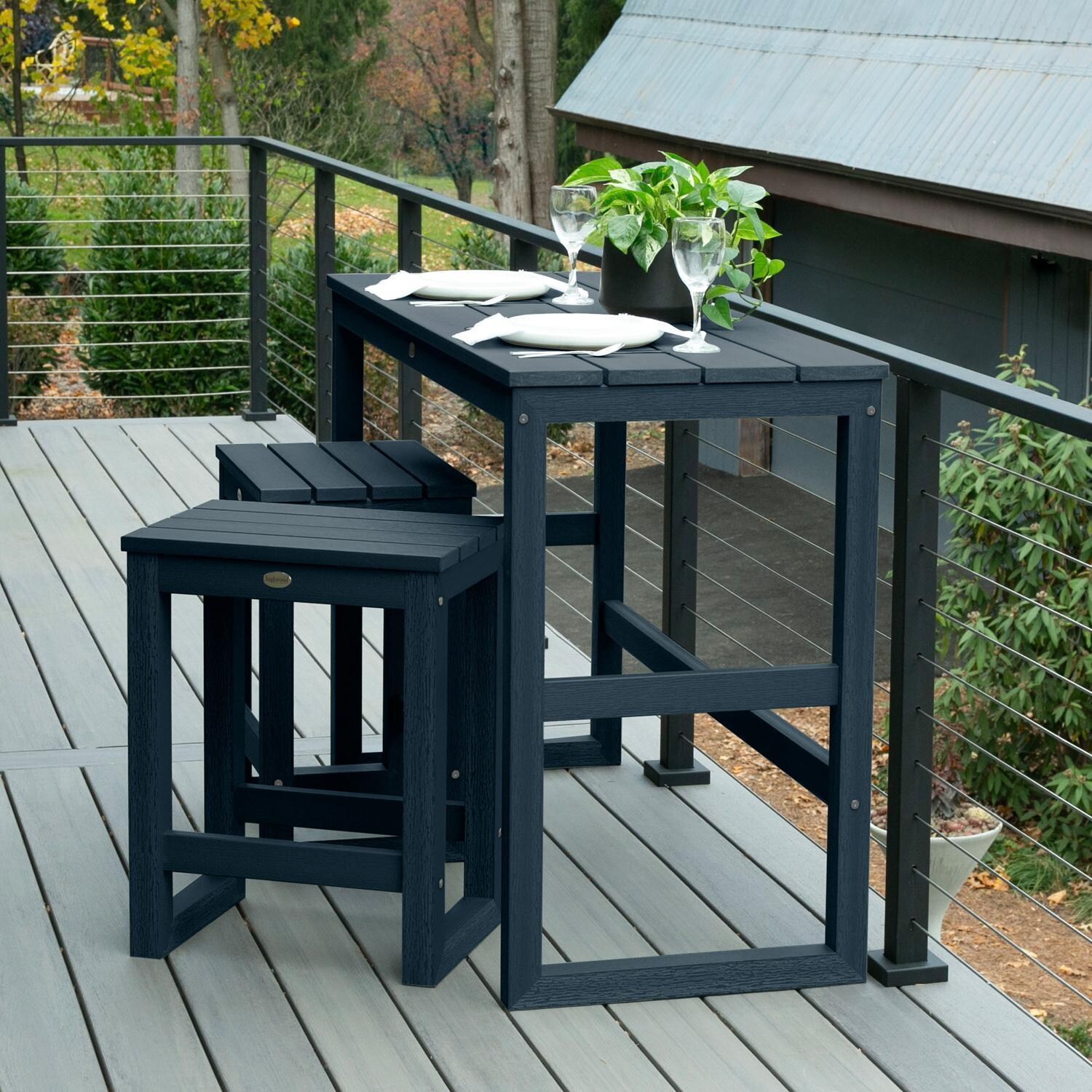 Lakeview Audubon 3 Pc Recycled Plastic Counter Height Balcony Dining Bar Set in Federal Blue - Angle - Lifestyle thumbnail