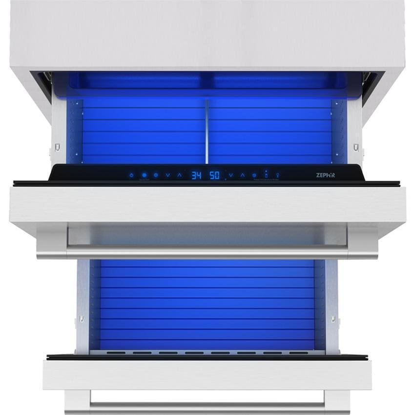 Zephyr PRRD24C2AS-OD Presrv 24-in 5.1 Cu. Ft. Dual Zone Outdoor Refrigerator Drawers - Open From Above - Detail thumbnail