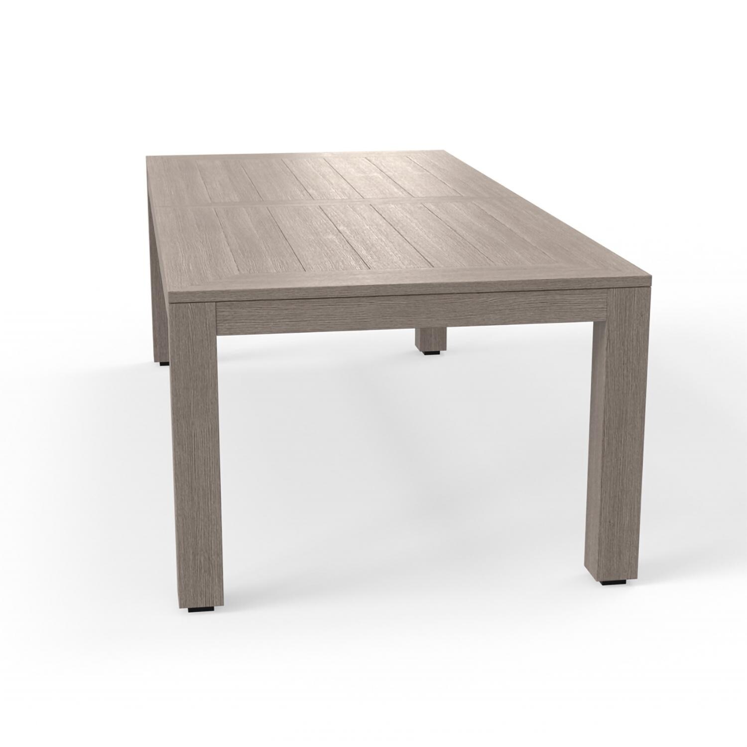 Laguna 90-120 Inch Driftwood Aluminum Extension Dining Table by Sunset West - Short Side - White Background thumbnail