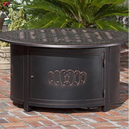Ultimate Patio Cabin Parc 50,000 BTU Propane Round Fire Pit Table - Cast Aluminum - 62262 - Lid On thumbnail