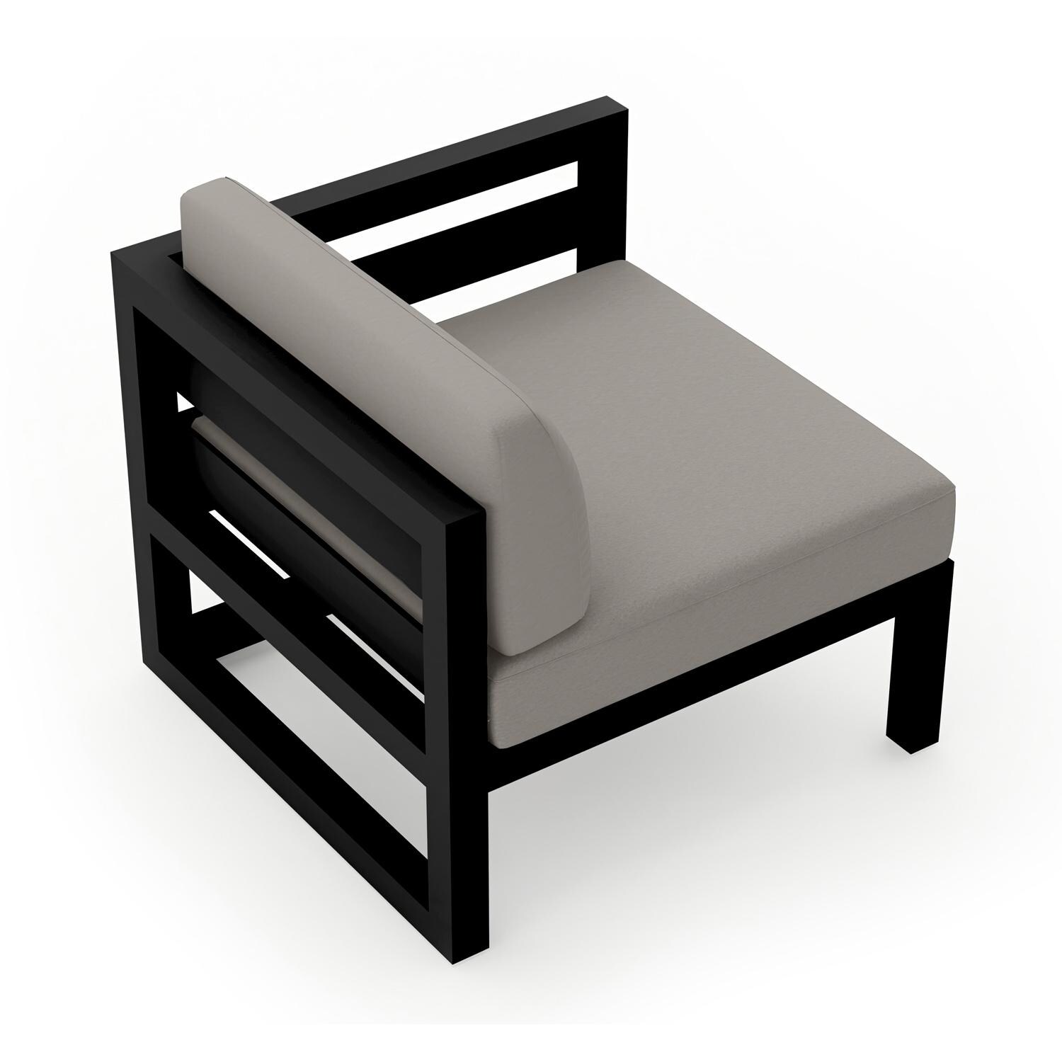 Lakeview MSTYCV-BK-RAS-CC Misty Cove Aluminum Right Arm Club Chair in Black w/Canvas Charcoal Cushions by Lakeview Outdoor Designs - Angled Back - White Background thumbnail