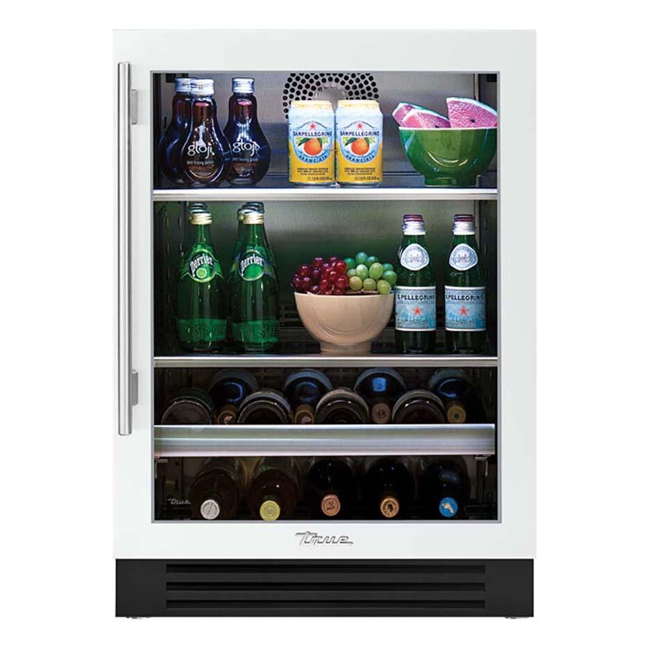 True TBC-24-R-OG-C~DSK-030-H04 24 Inch 147 Can 13 Bottle Right Hinge Glass Door Outdoor Beverage Center - Matte White w/ Stainless Steel Handle - White Background thumbnail