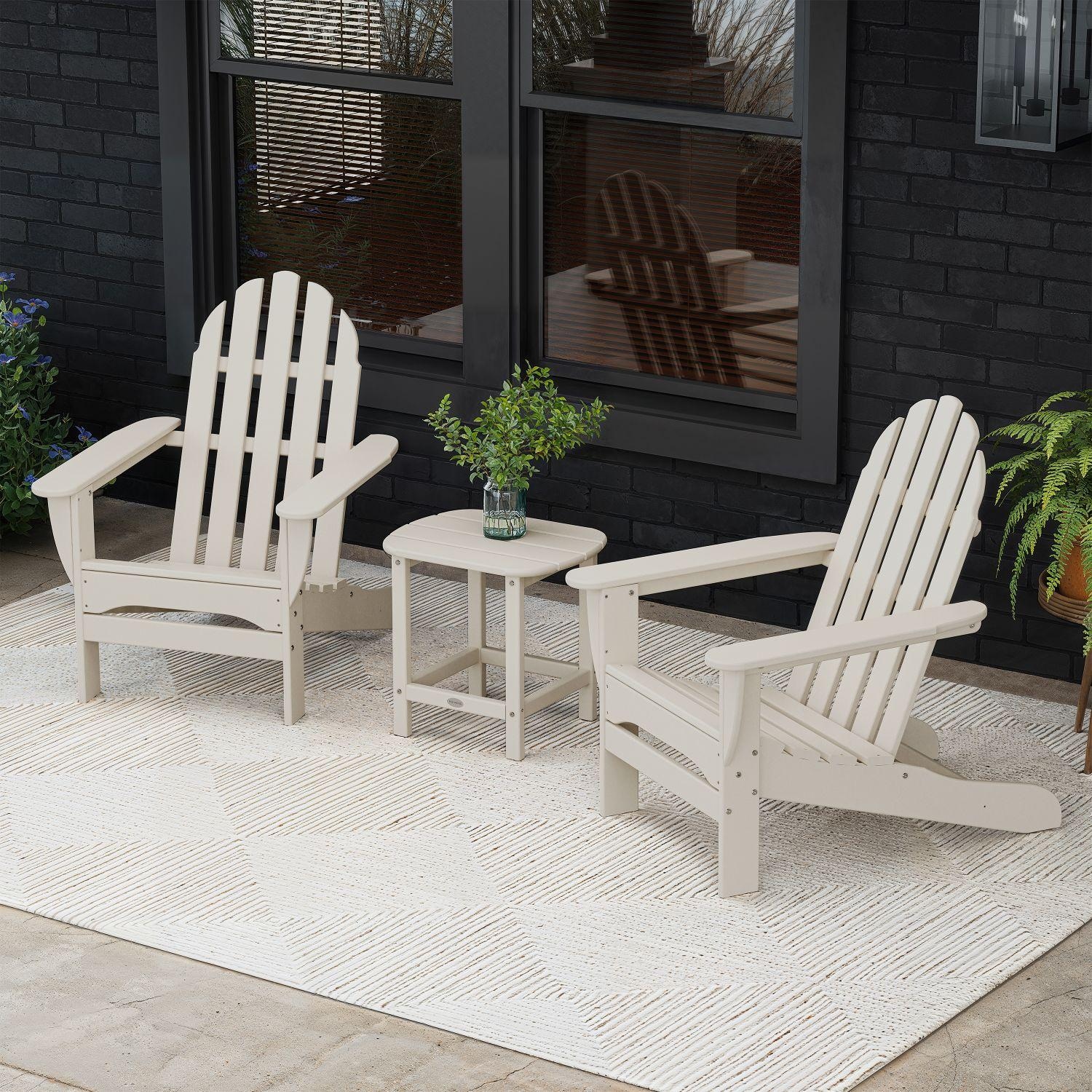 POLYWOOD Classic Adirondack 3 Pc Recycled Plastic Seating Set w/ South Beach End Table in Sand by - PWS697-1-SA