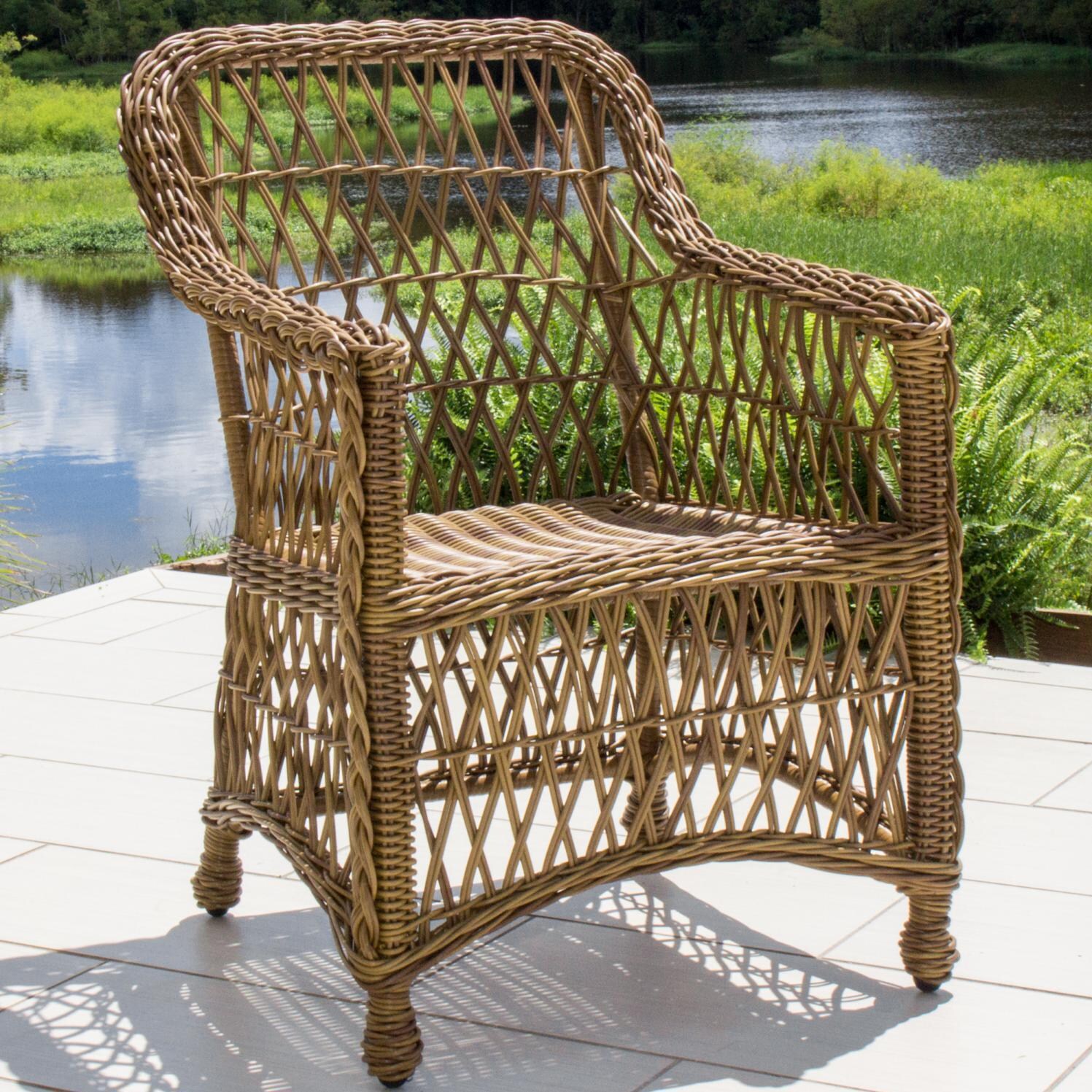 Everglades 4 Piece Honey Resin Wicker Patio Dining Chair Set W/ Sunbrella Canvas Camel Cushions