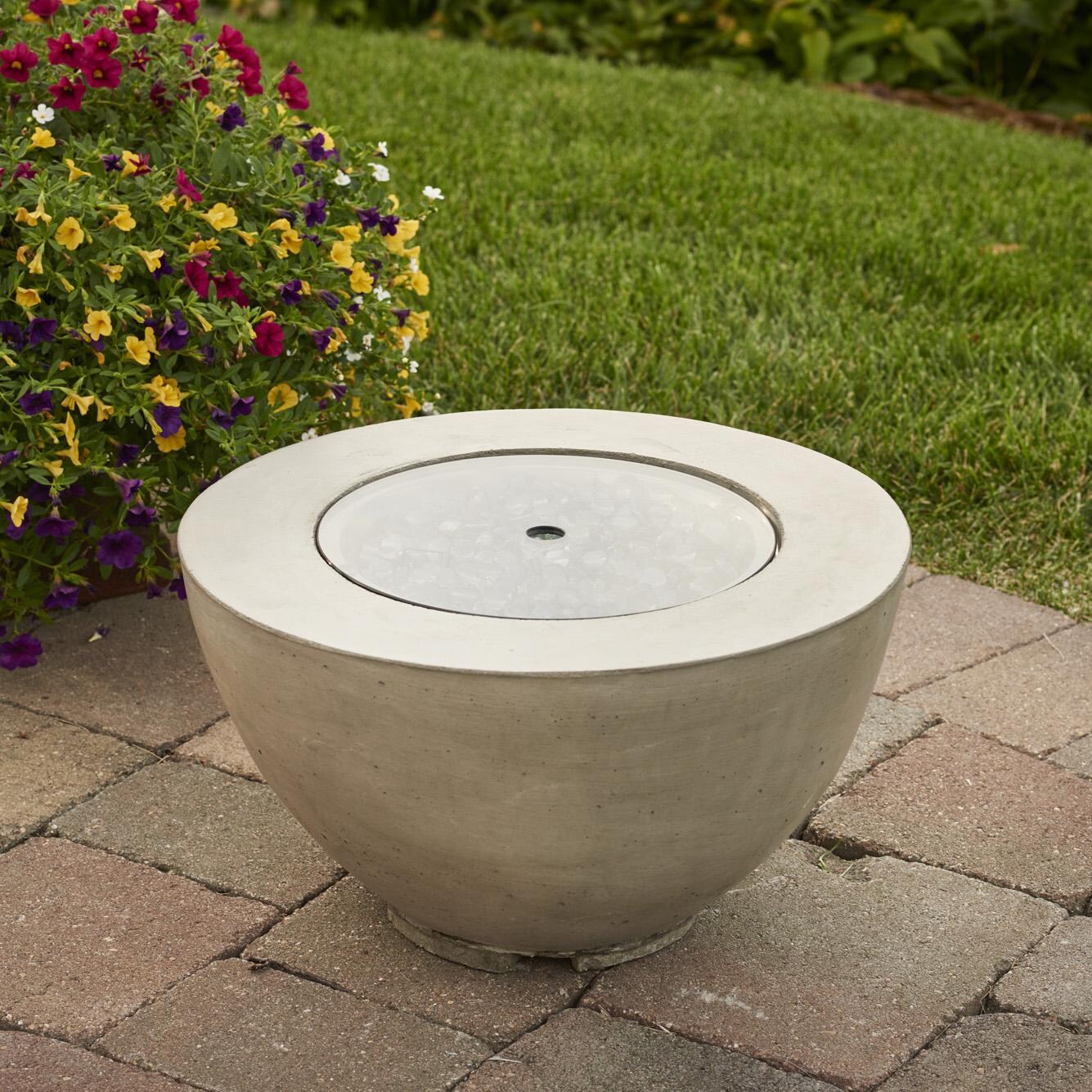 The Outdoor GreatRoom Company Cove 12-Inch Round Gas Fire Pit Bowl - Lifestyle - Includes grey glass burner cover thumbnail