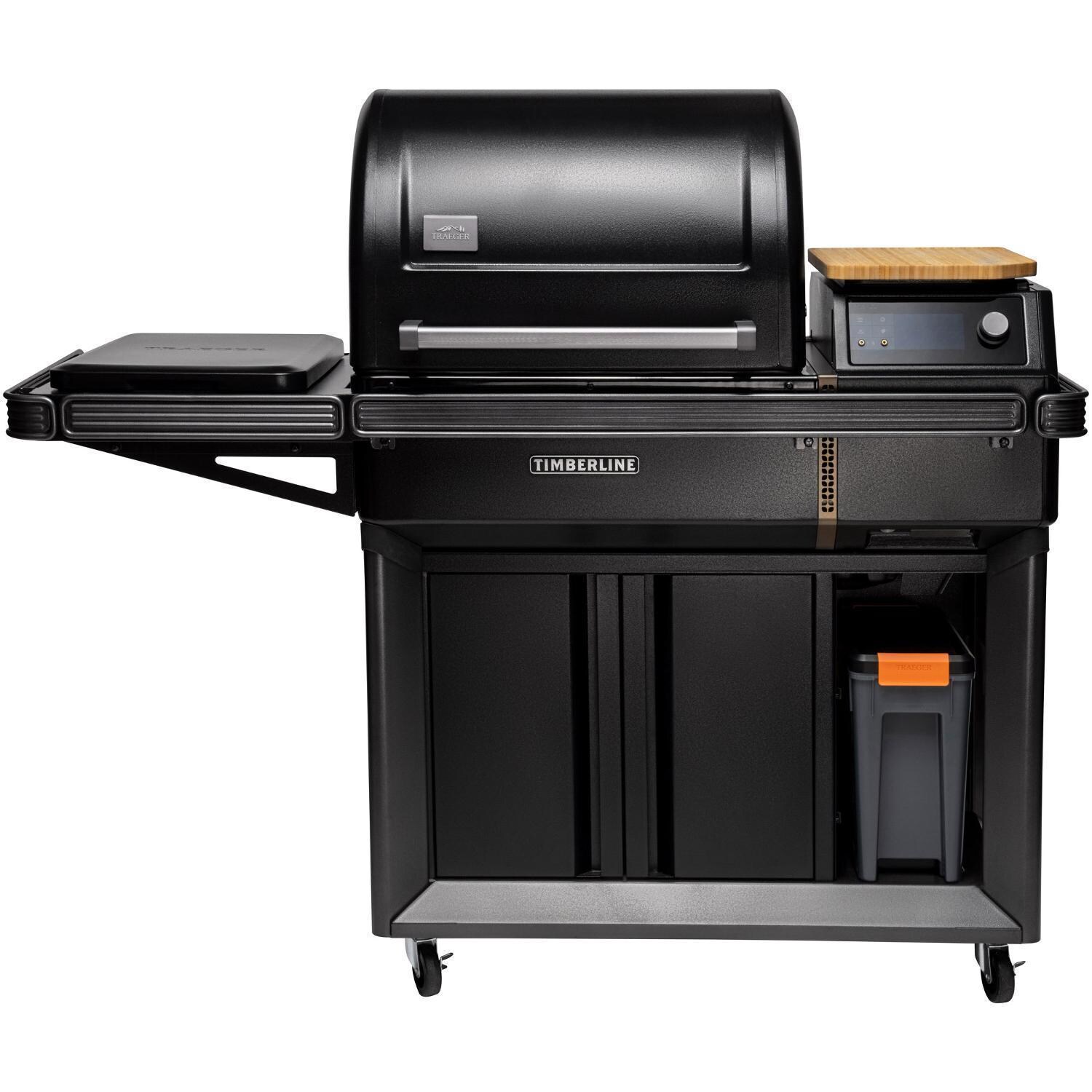 Traeger All-New Timberline Wi-Fi Controlled Wood Pellet Grill w/ WiFire 5 Pc Bundle - Pellet Bin in Cabinet - White Background thumbnail