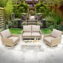Lafitte 4 Piece Wicker Patio Conversation Set W/ Swivel Club Chairs & Sunbrella Canvas Taupe Cushions By Lakeview Outdoor Designs