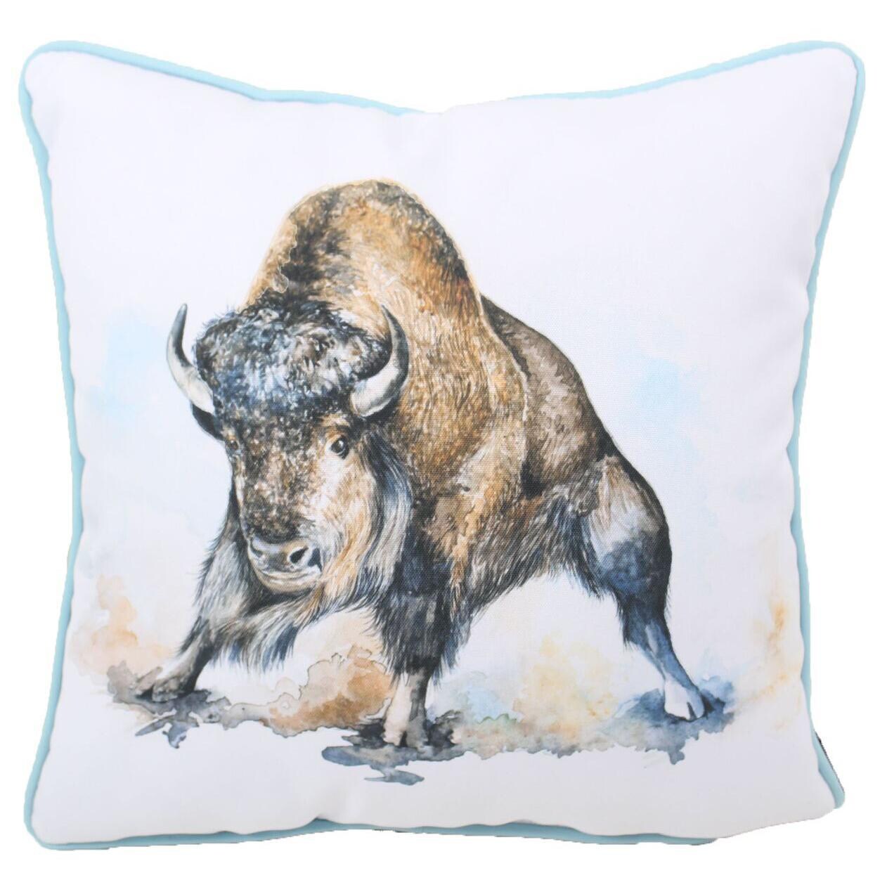 Buffalo Outdoor Throw Pillow W/ Piping By Lava Pillows - 16 X 16