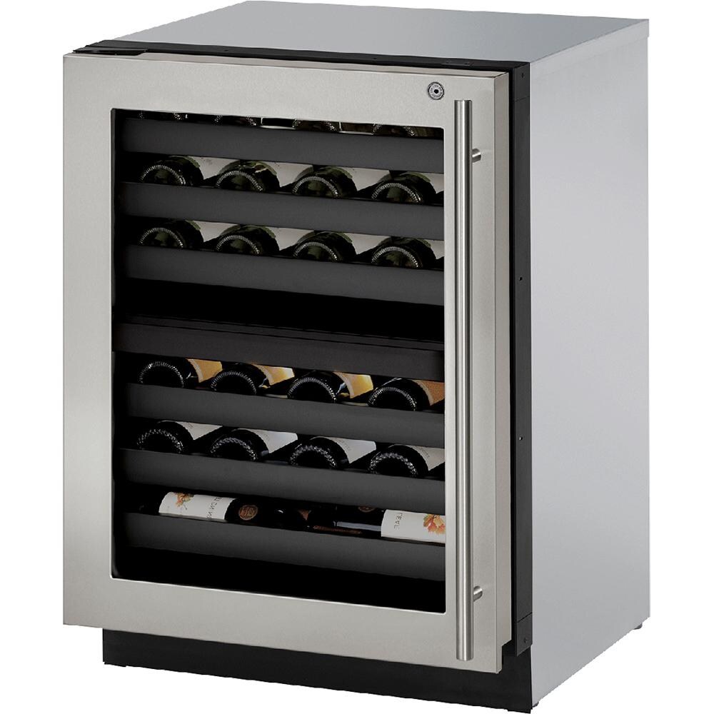U-Line 24-Inch 43 Bottle Built-In / Freestanding Left Hinge Dual Zone Wine Captain With Lock - Stainless Steel - U-3024ZWCS-15B thumbnail