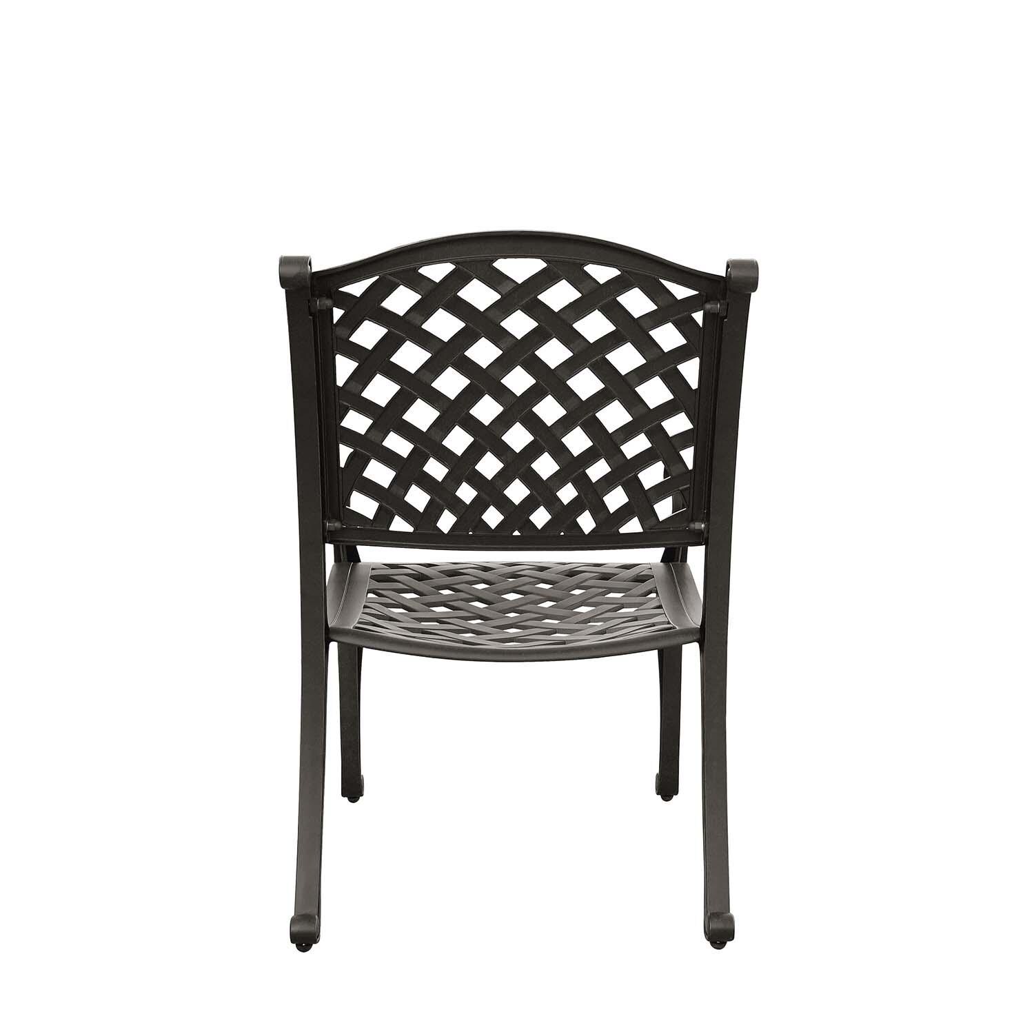 Nassau 5 Pc Cast Aluminum Dining Set w/ Sky Blue Cushions in Antique Bronze By Darlee - Back View Chair Frame Only - White Background thumbnail