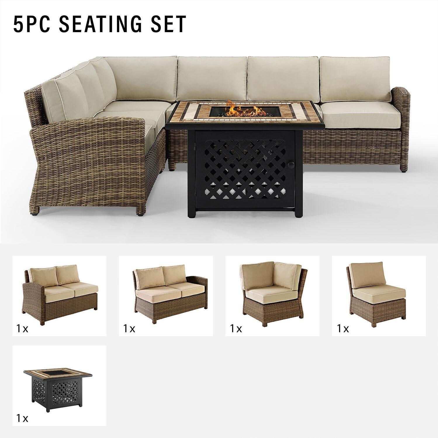 Ultimate Patio UP-92391-SA 5Pc Wicker Outdoor Sectional Set W/ Fire Table in Sand - Included in Set (Sectional & Fire Table) - Diagram thumbnail