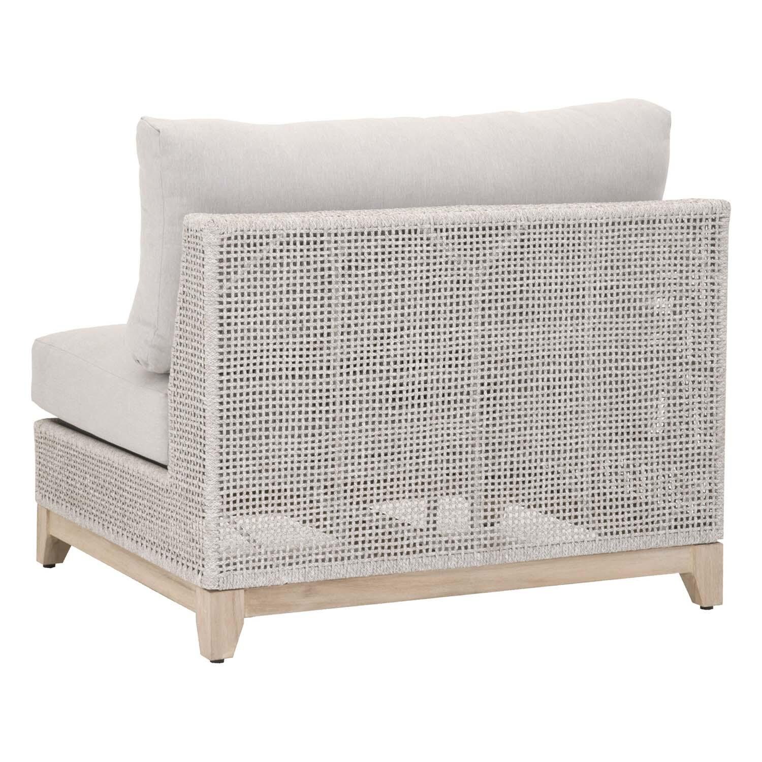 Lakeview Ranch Pointe Woven Rope Armless Sofa Chair in Taupe & White - Back Angle View thumbnail