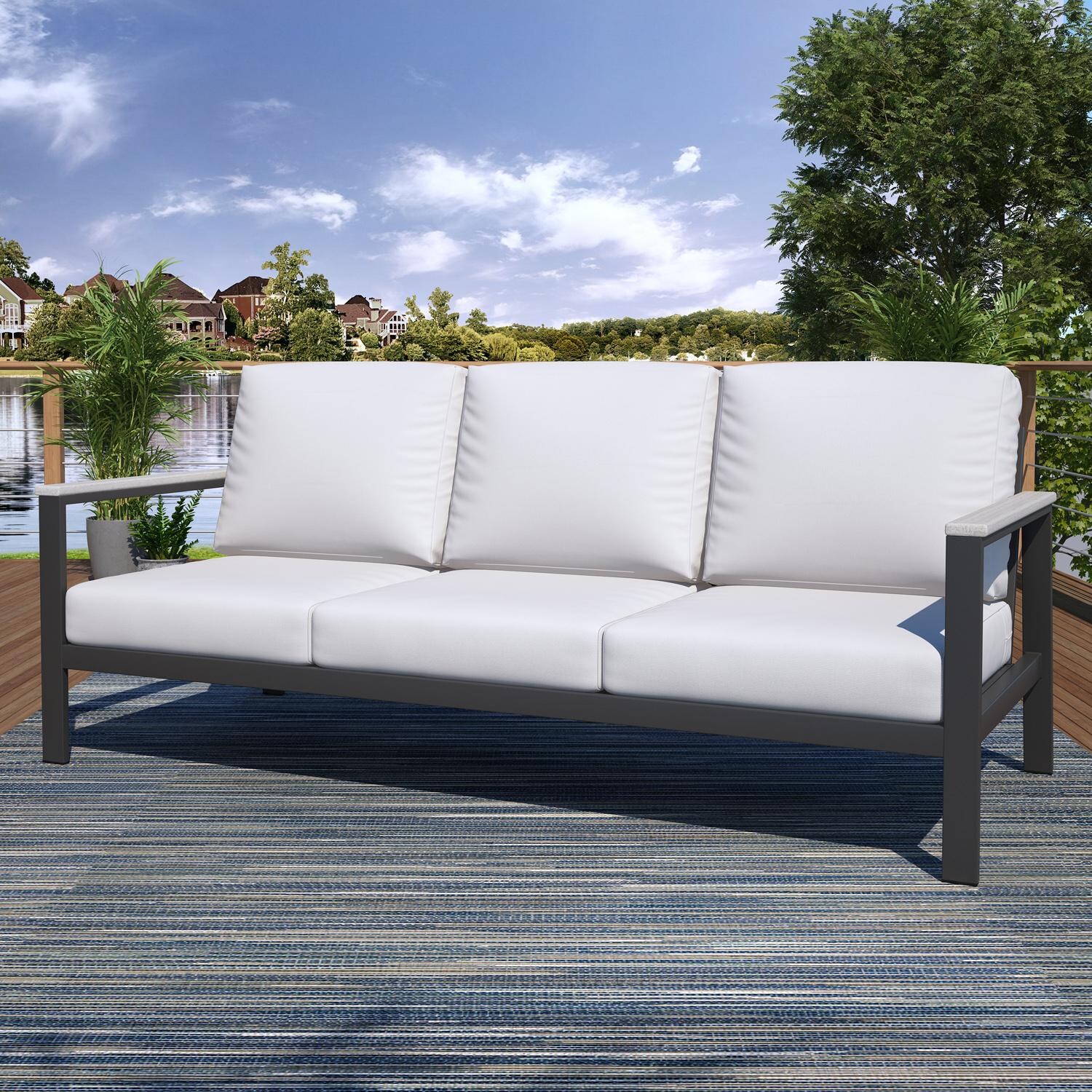 Lakeview NC6400TANGARM-8PC-CC Oasis Bay 8 Pc Aluminum Seating Set in White/Canvas Canvas - Sofa - Lifestyle thumbnail