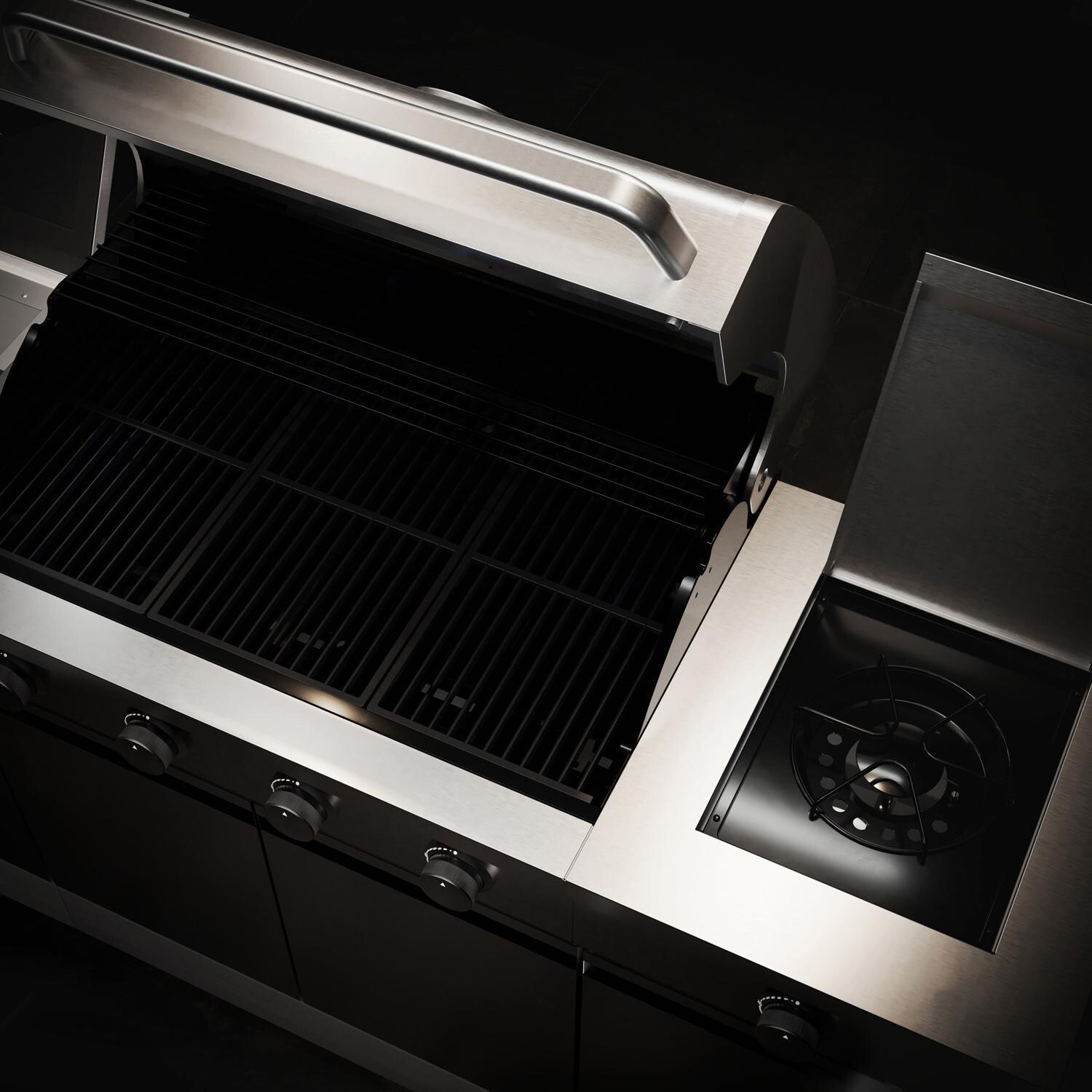 TYTUS Fresno Series 4-Burner Stainless Steel + Shadow Stone Natural Gas BBQ Island (Ships Propane w/ Conversion Kit) - Side Burner - Detail thumbnail