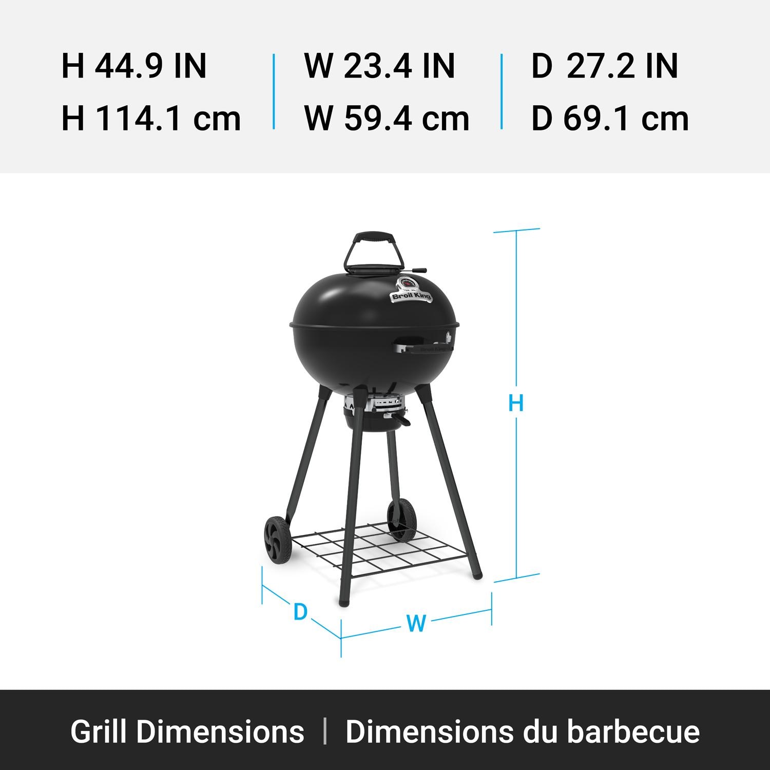 Broil King 401110B Kettle 22 1/2-in Crown Charcoal Grill - Black - Dimensions thumbnail