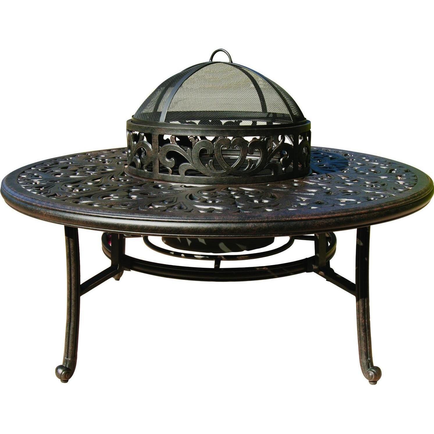 Darlee Series 80 Cast Aluminum Tea Table With Ice Bucket And Fire Pit Insert - Antique Bronze - White Background thumbnail