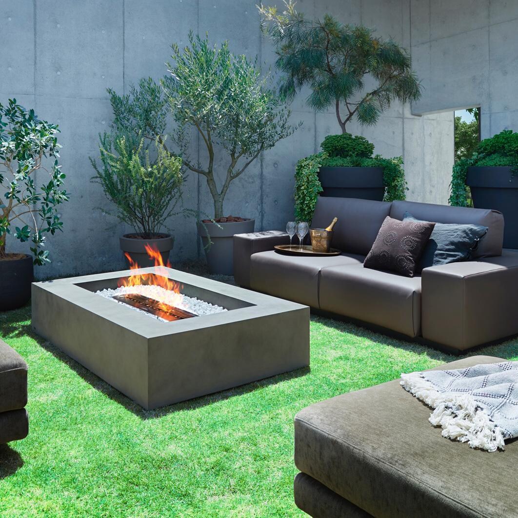 Wharf 65 Inch Rectangular Concrete Ethanol Fire Pit in Gray by EcoSmart Fire