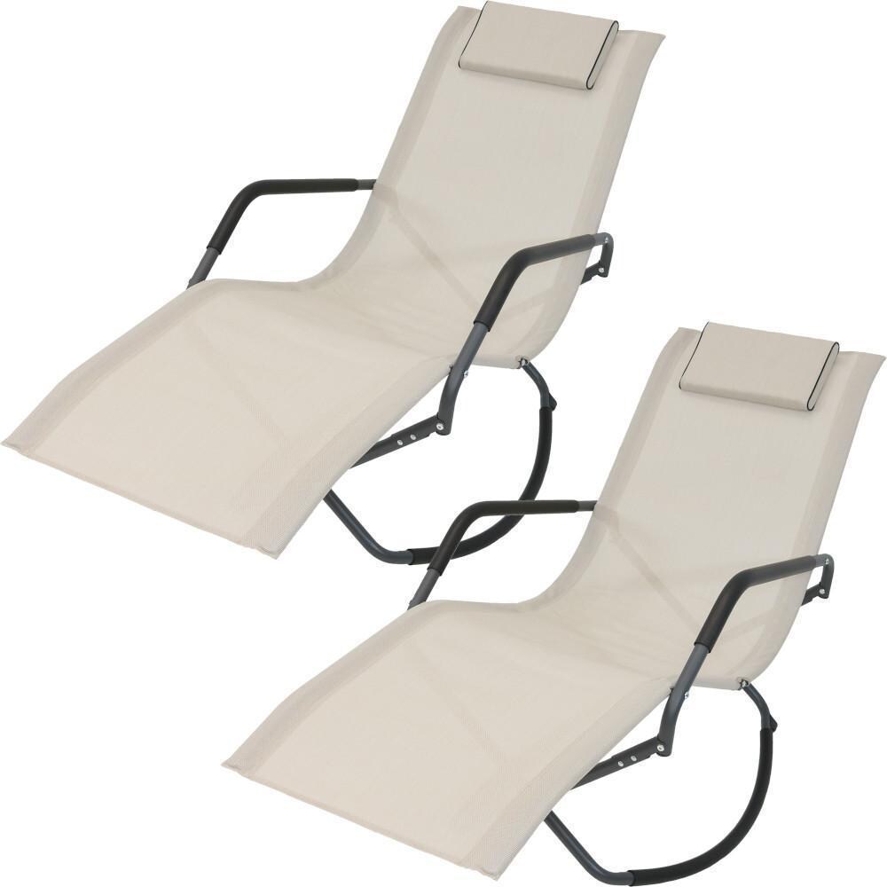 Ultimate Patio Outdoor Folding Rocking Chaise Lounge Chair W/ Headrest Pillow - Full Set - White Background thumbnail