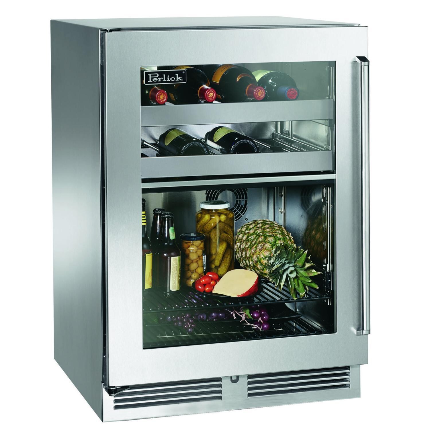 Perlick HP24CM-4-3LL 24-Inch Signature Series Stainless Steel Glass Door Outdoor Dual Zone Refrigerator/Wine Reserve w/ Door Lock - Left Hinged thumbnail