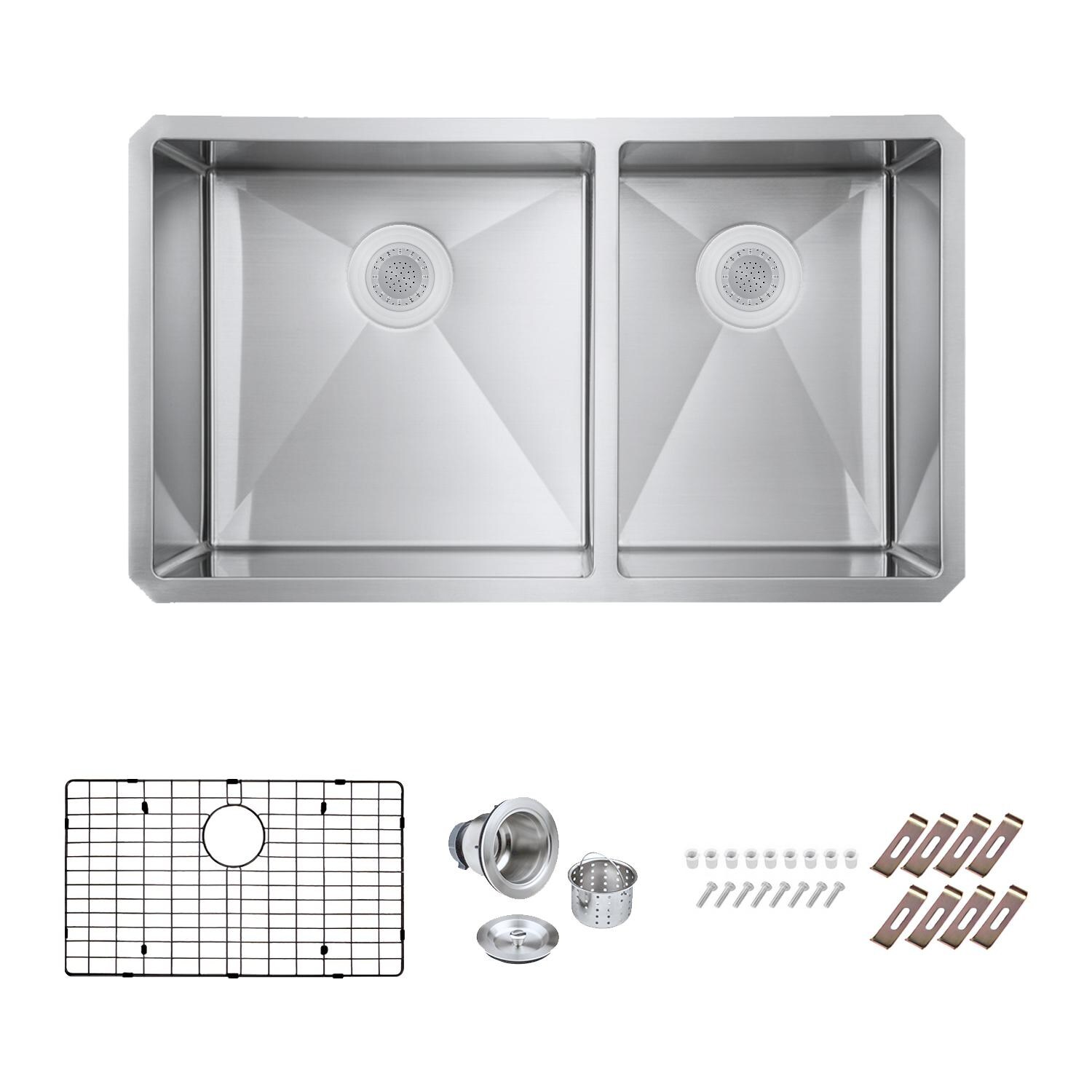 BBQGuys Signature Undermount Stainless Steel 30-Inch 60/40 Double Bowl Sink W/Grids and Strainers thumbnail