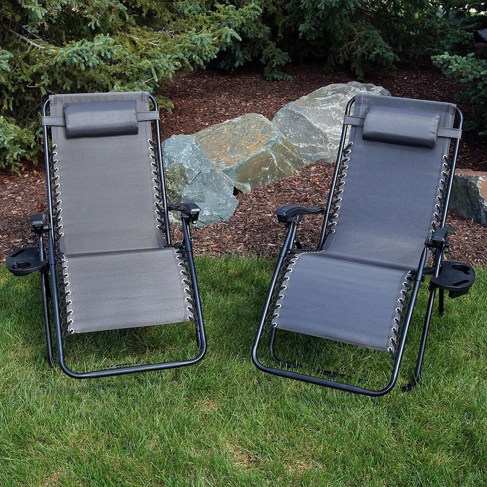 Sunnydaze Decor 2 Piece Oversized Zero Gravity Lounge Chair Set W/ Cup Holders - Charcoal image