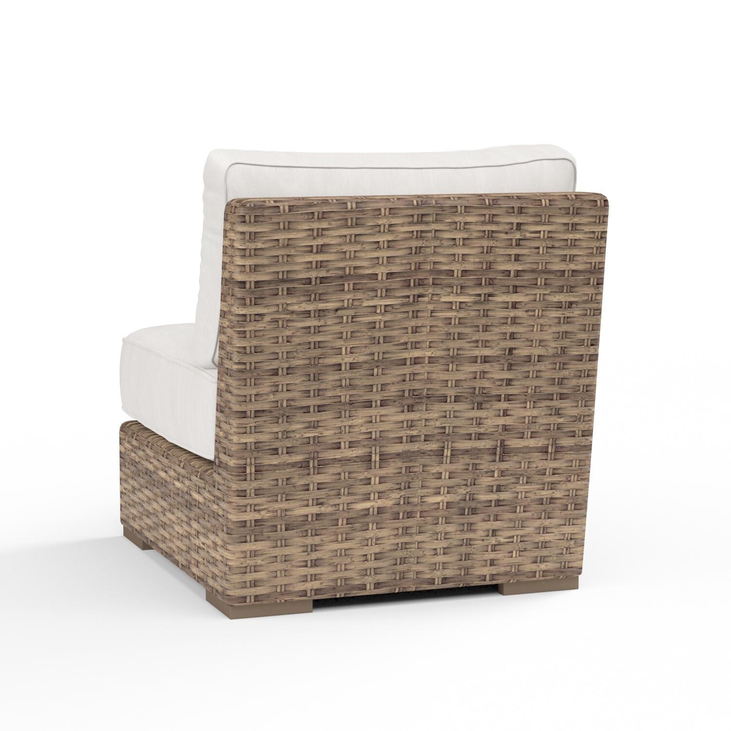 Sunset West - 1701-AC-5492 - Havana Resin Wicker Armless Patio Club Chair W/ Sunbrella Canvas Flax Cushions - Rear View - White Background thumbnail