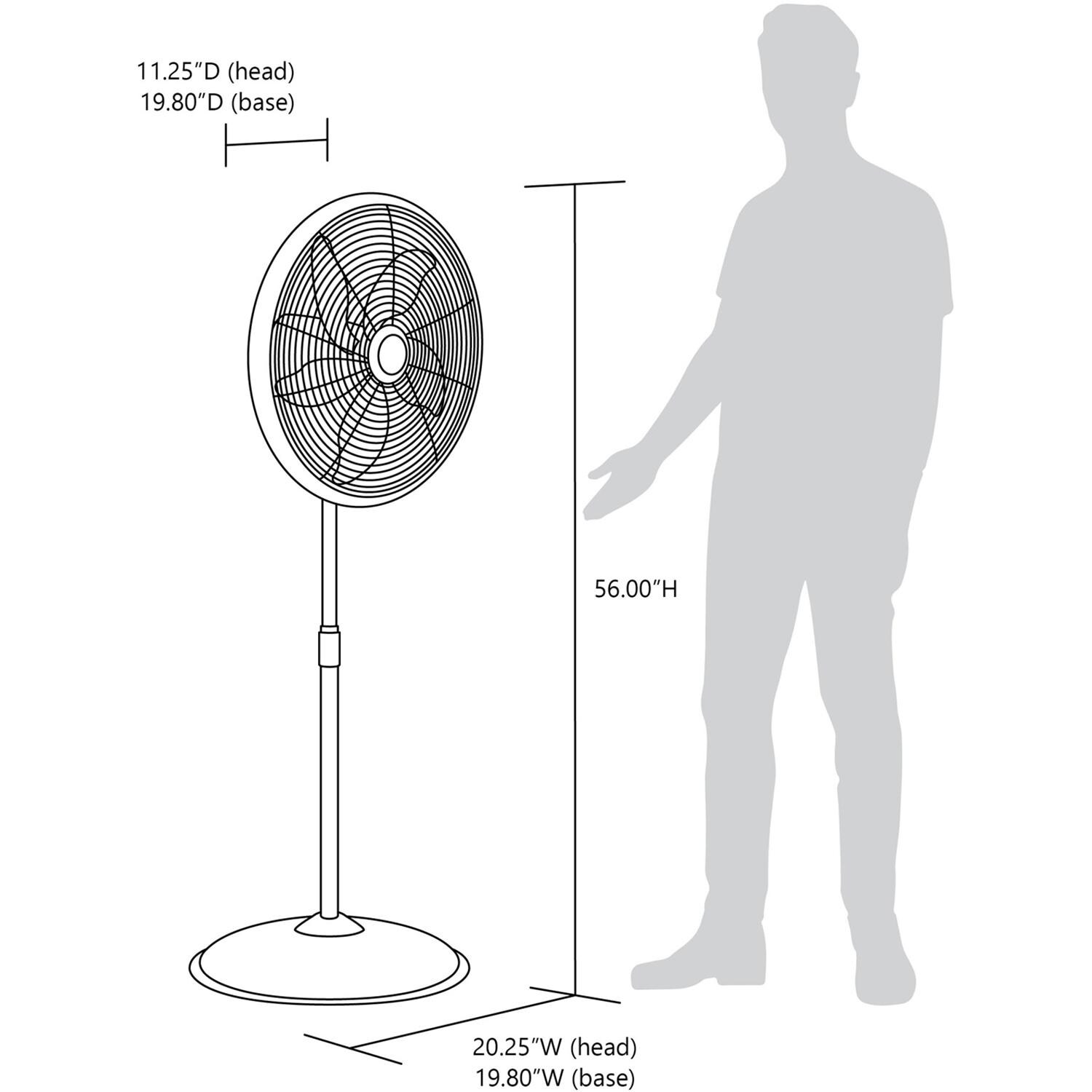 NewAir AF-600 18-in Misting & Oscillating Pedestal Fan for Indoor & Outdoor w/ Adjustable Height & Head Tilt - 2800 CFM - Dimensions - Dimensional thumbnail