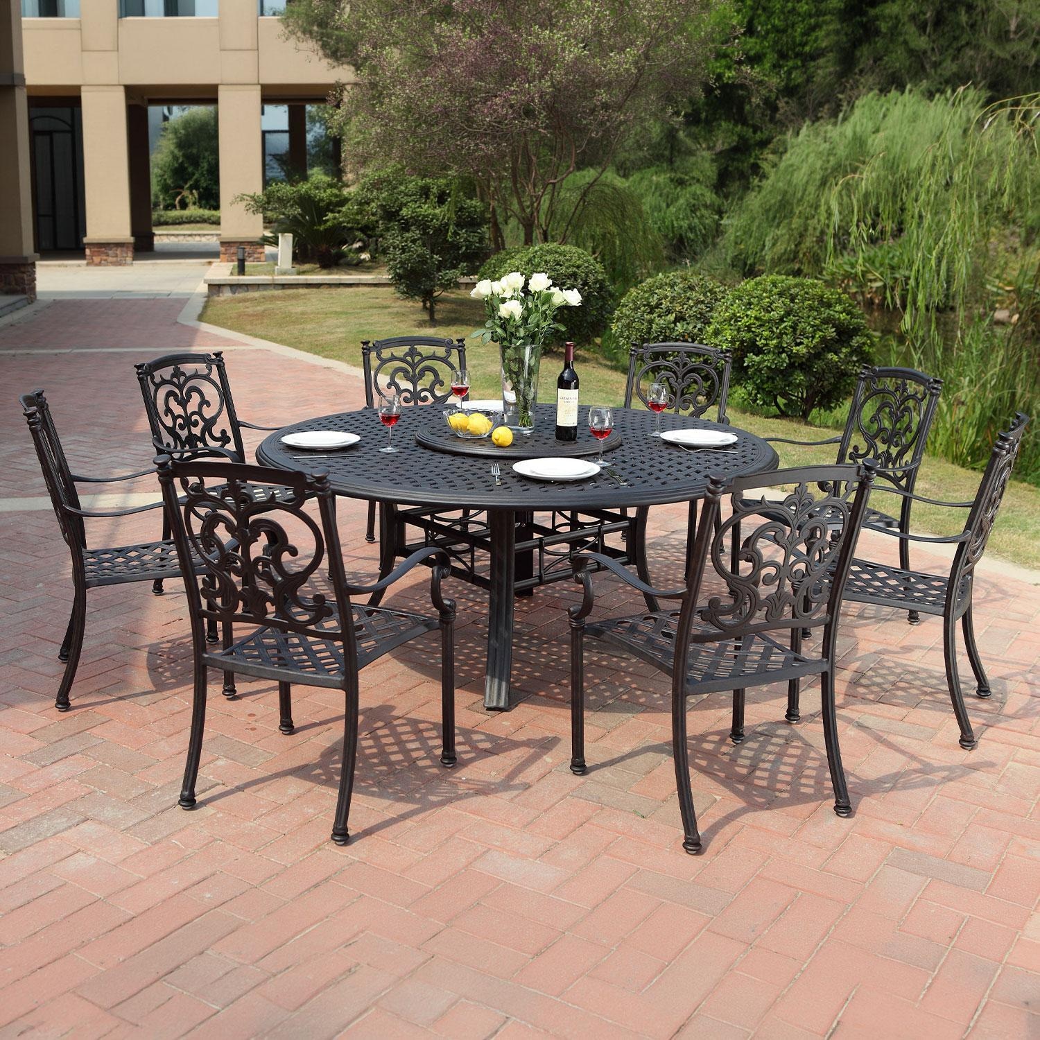 Darlee 201010-10PC-99LD3930-AB Santa Barbara 10 Piece Cast Aluminum Patio Dining Set W/ Lazy Susan & Beige Canvas Cushions  thumbnail