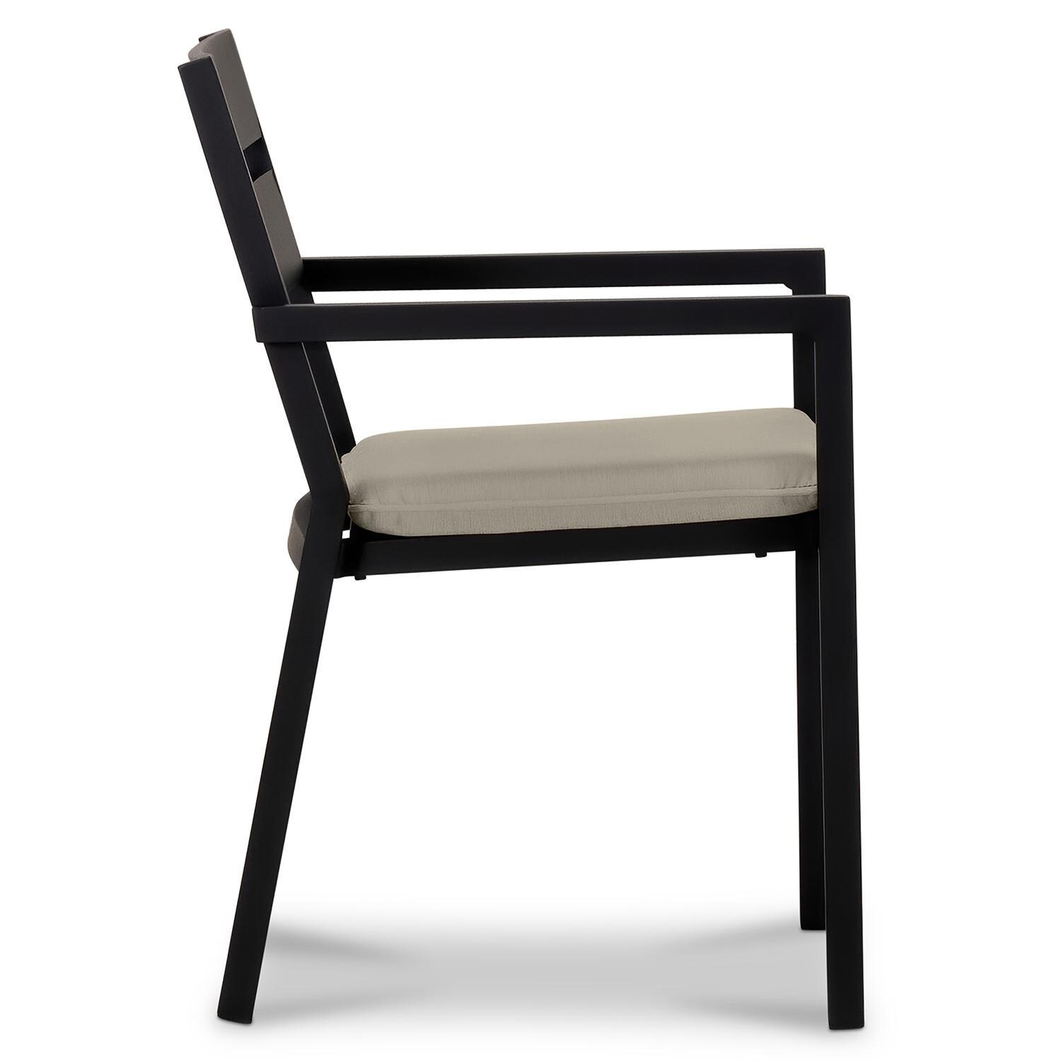 Calm Bay Aluminum Dining Arm Chair in Black/Heather Beige by Lakeview Outdoor Designs - Side - White Background thumbnail
