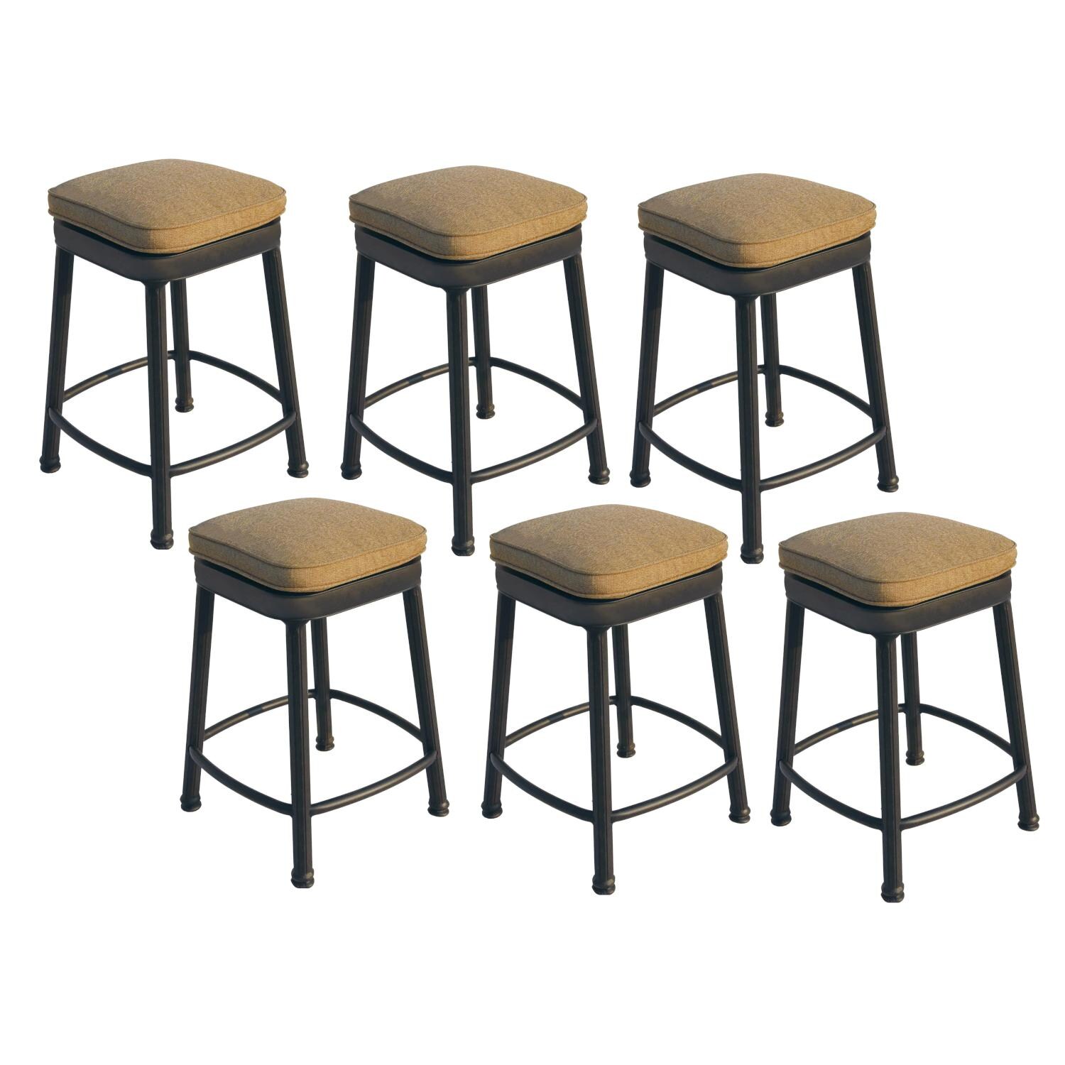 Classic Cast Aluminum 6 Pc Set Square Backless Bar Stool Set in Antique Bronze/Sesame by Darlee