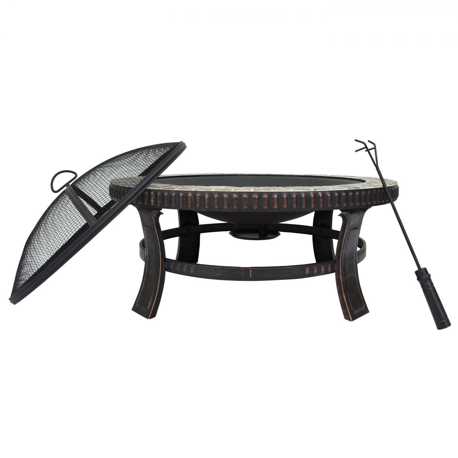 Astella 30 Inch Round Wood Burning Fire Pit Steel With Tile Astella 30 Inch Round Wood Burning Fire Pit Steel With Tile Fp302 Bbq Guys
