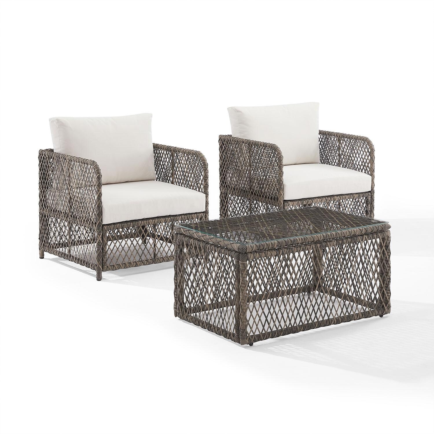 WestCay 3 Pc Wicker Club Chair Seating Set by Ultimate Patio - Angled - White Background thumbnail