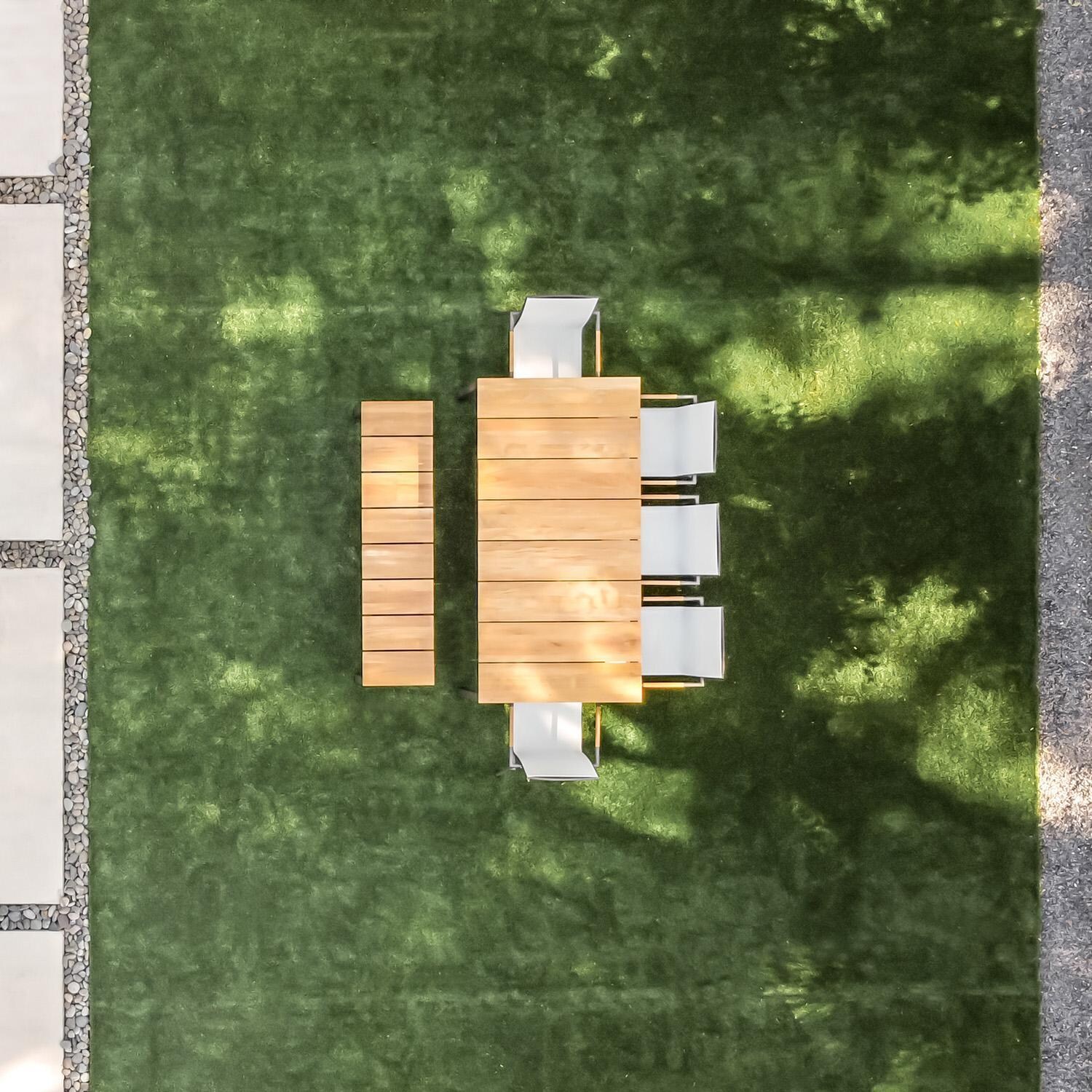 Teak + Table Barbados 51 Inch Backless Bench in White - Side View With Dining Set - Lifestyle thumbnail