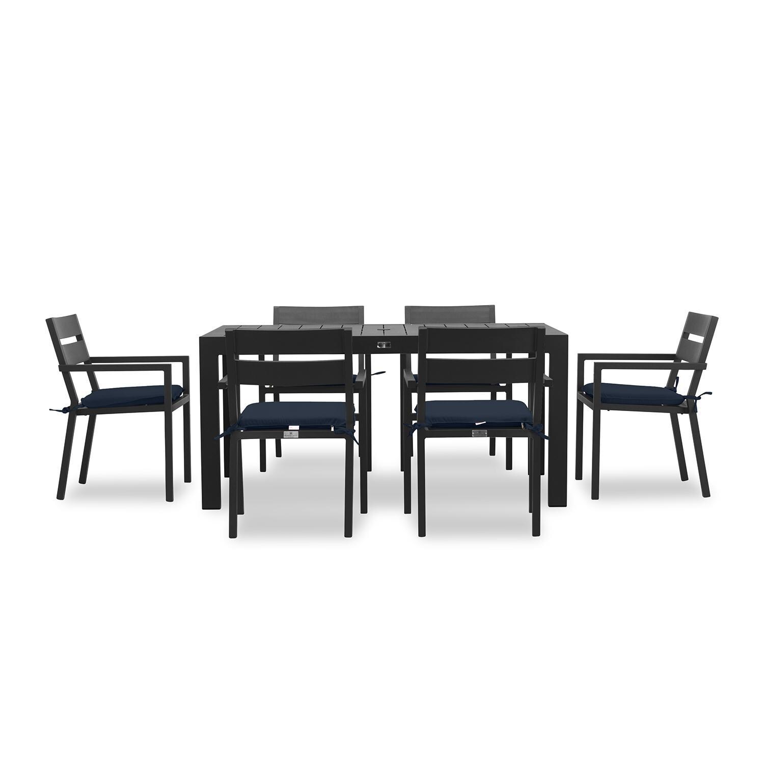 Calm Bay Classic 7 Pc Rectangular Aluminum Dining Set in Black/Spectrum Indigo by Lakeview Outdoor Designs