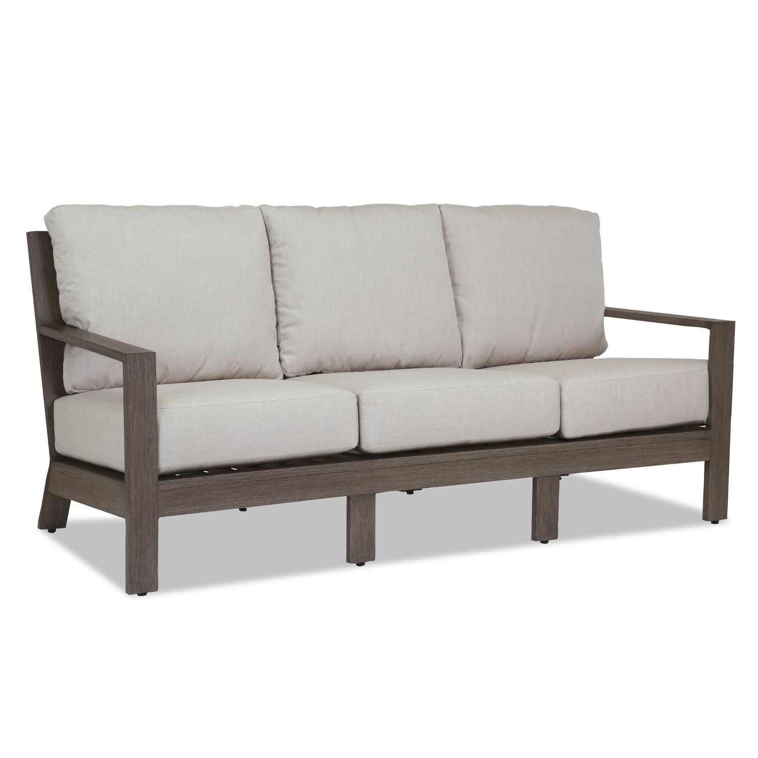 Sunset West - Laguna 5 Piece Aluminum Patio Fire Pit Conversation Set W/ End Table & Sunbrella Canvas Flax Cushions - Laguna Patio Sofa thumbnail