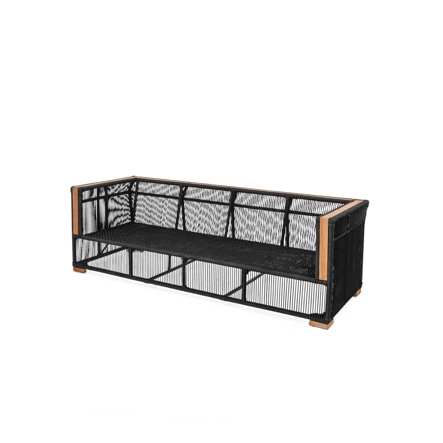 Teak + Table Breeze Olefin Rope & Teak Patio Sofa in Charcoal/Sand - Frame Only - White Background thumbnail
