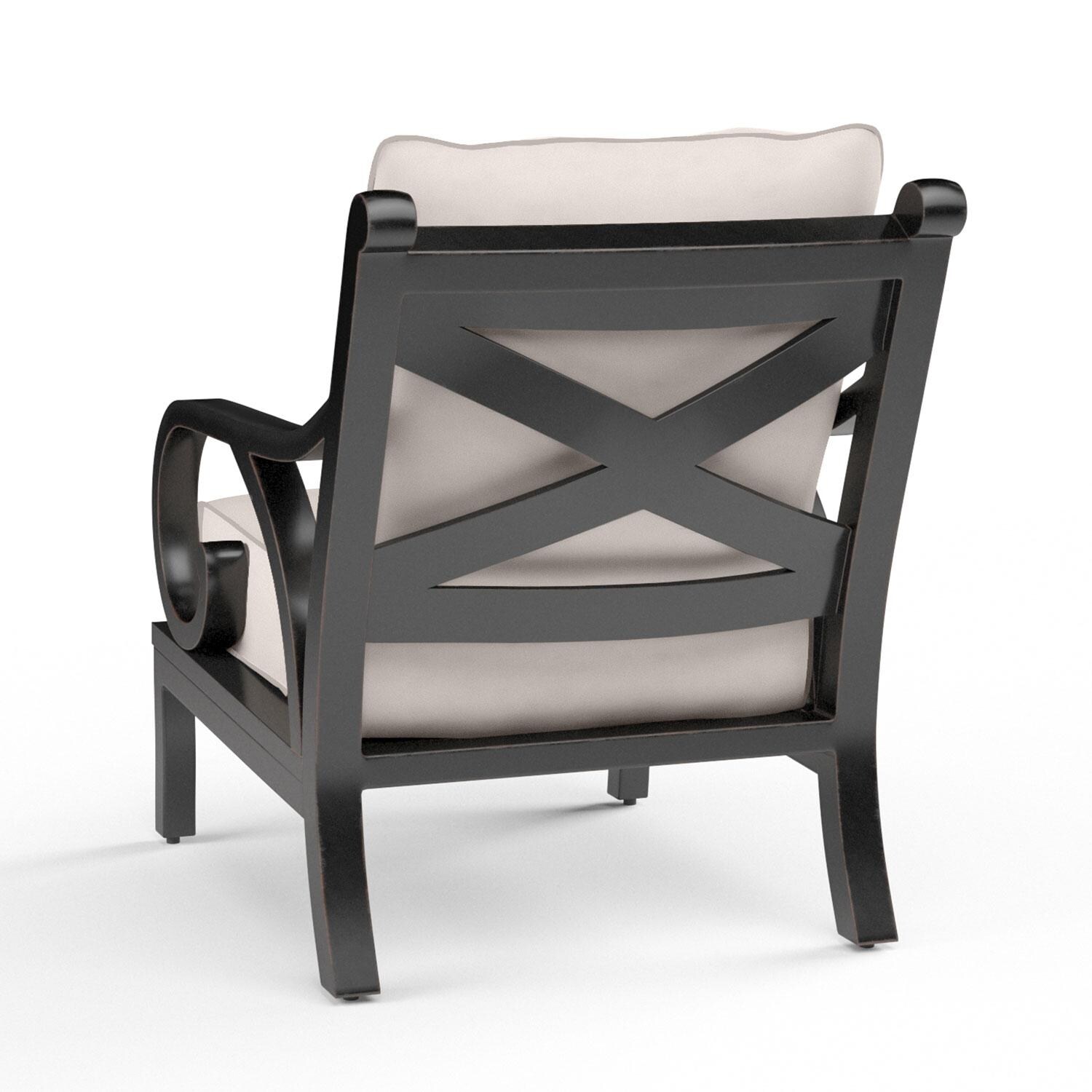 Monterey Aluminum Patio Club Chair in Canvas Natural w/ Self Welt By Sunset West - Rear View - White Background thumbnail