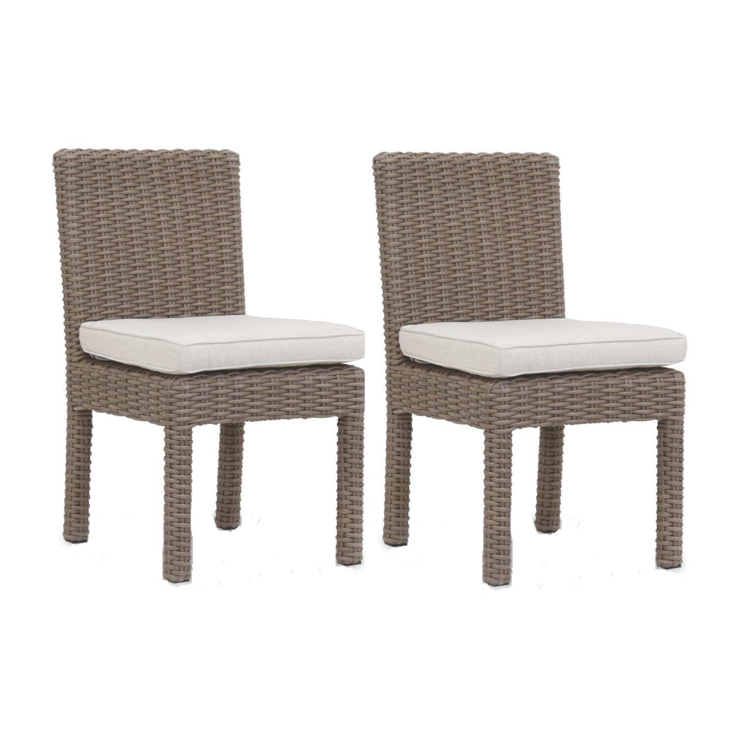 Coronado 2 Piece Wicker Patio Dining Side Chair Set W/ Sunbrella Canvas Flax Cushions By Sunset West thumbnail