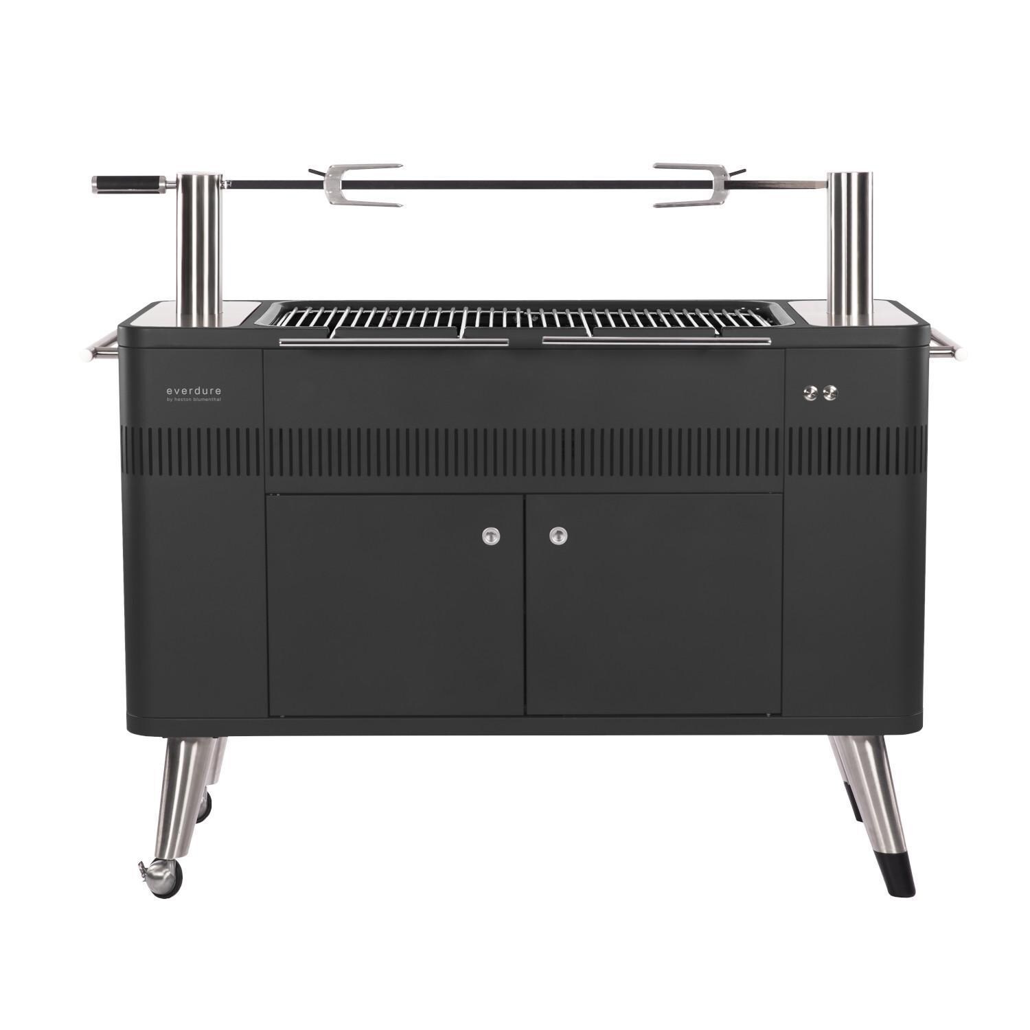 Everdure HBCE2BBUS Heston Blumenthal HUB I 54-Inch Charcoal Grill - Rotisserie Poles Up thumbnail