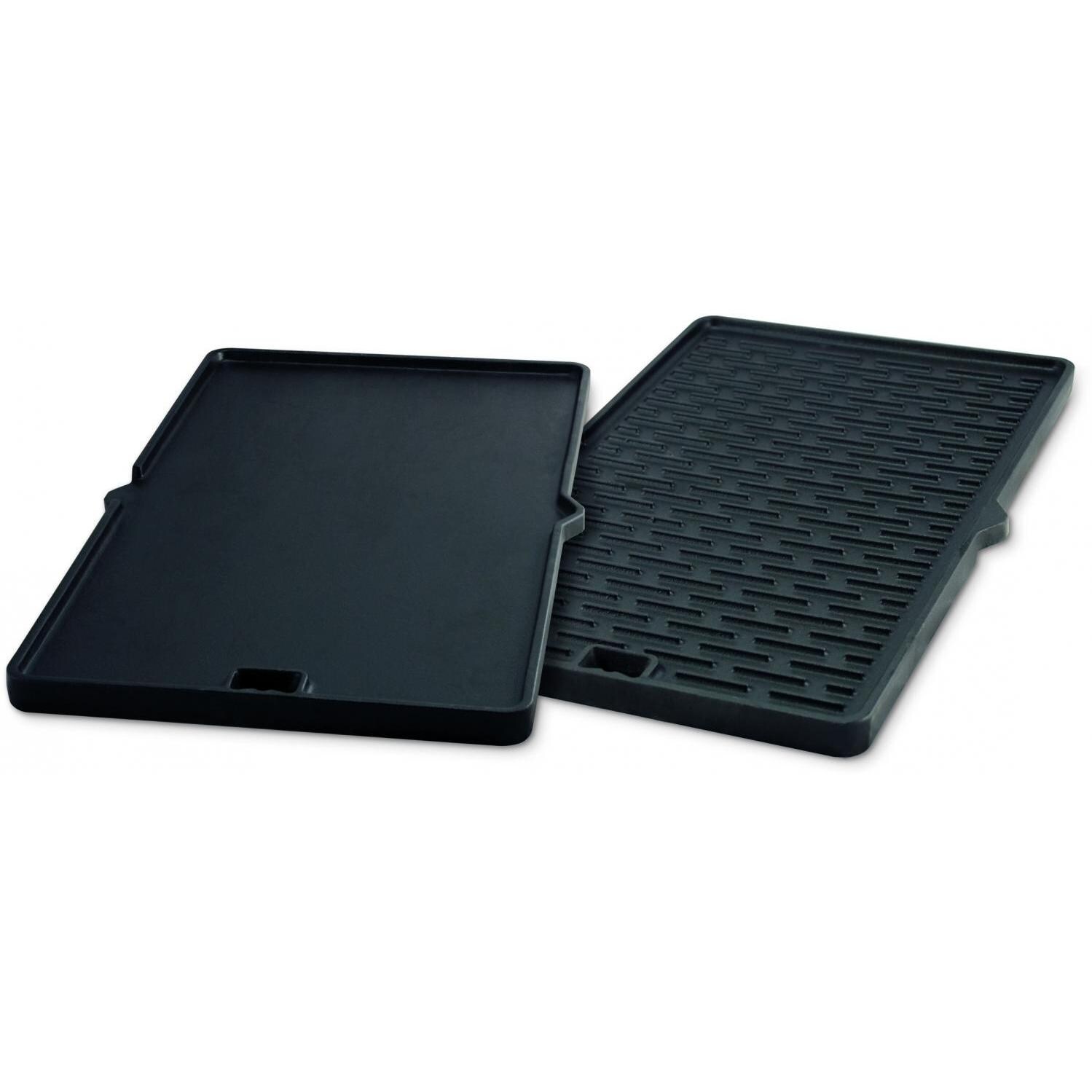 Weber 7404 Cast Iron Griddle - Showing Both Ridged Side and Flat Side thumbnail
