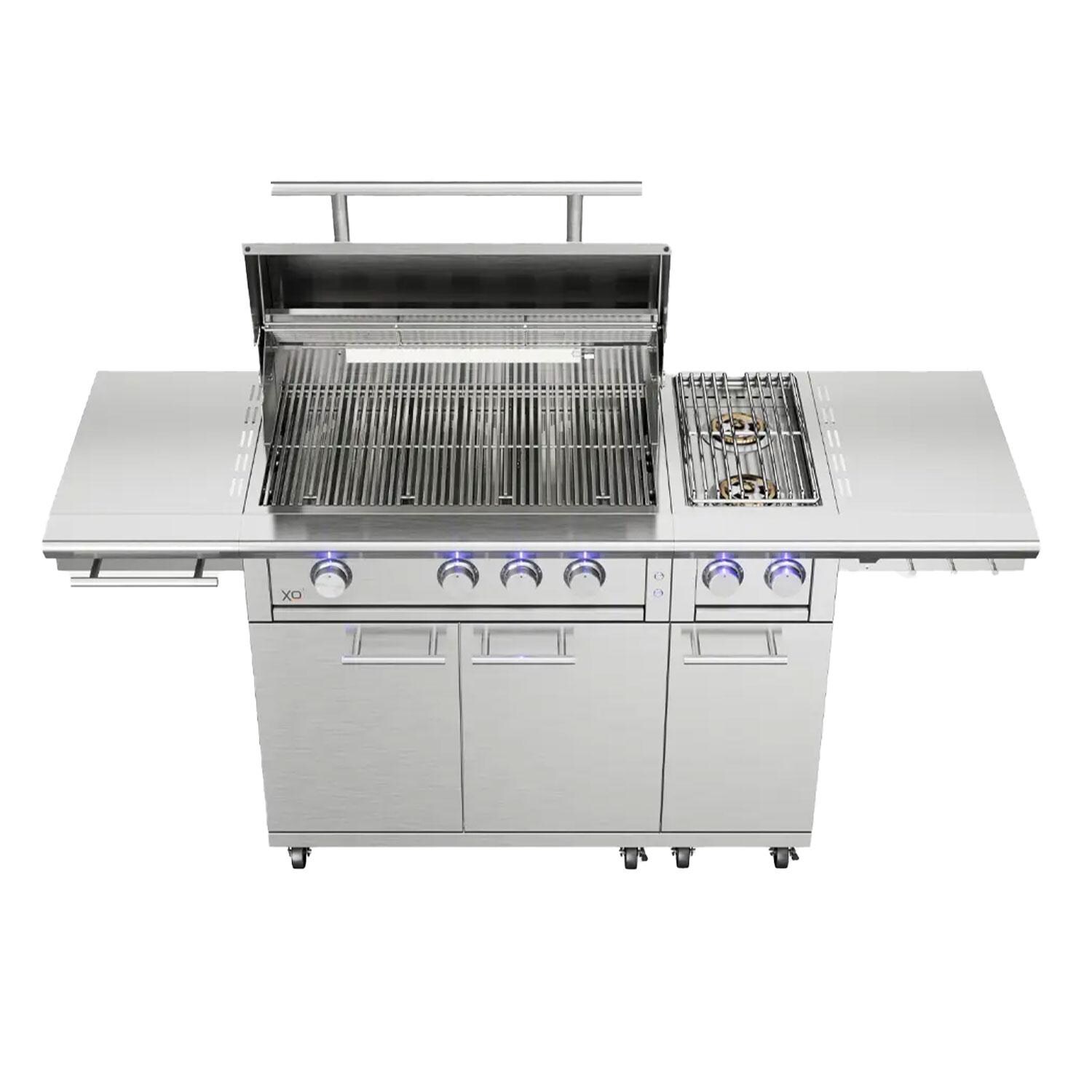 XO Appliance XOGCARTSBXLT Stainless Steel Side Burner Cart - Attached to Grill (Not Included) - Lid Up - Overhead View - White Background thumbnail