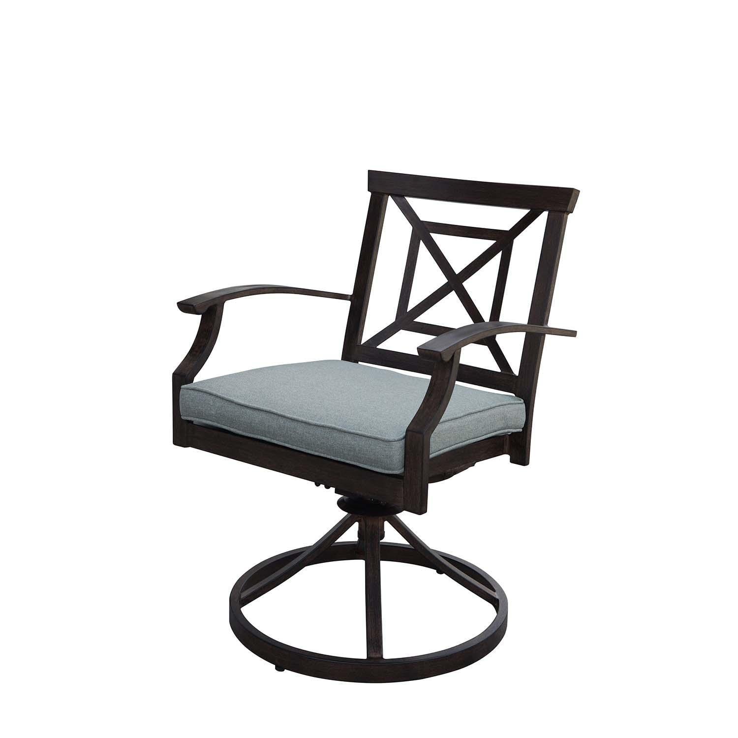 Atlantis 13 Pc Aluminum Dining Set w/ 118 Inch Table, Swivel Rockers, and Spa Cushions in Walnut By Darlee - Angled View Swivel Rocker - White Background thumbnail