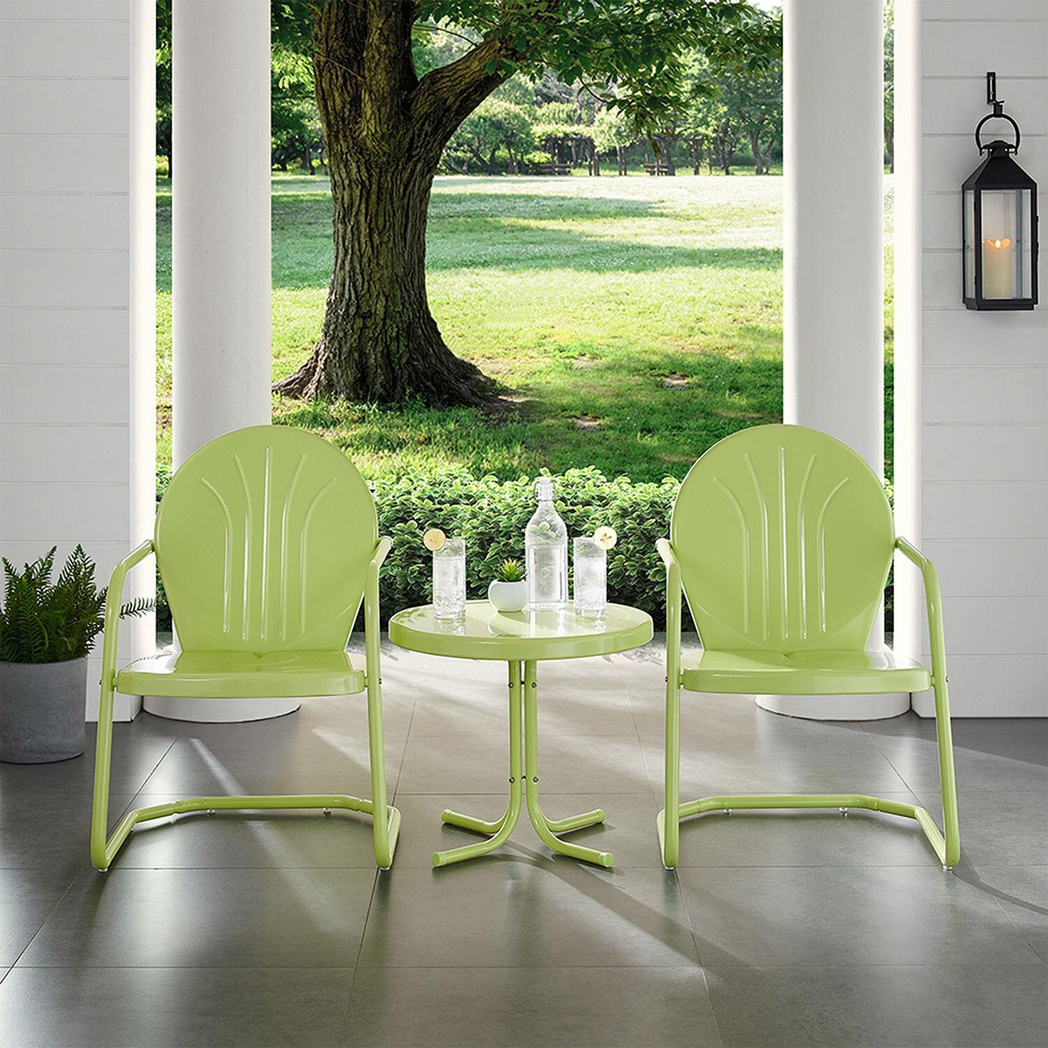 Ultimate Patio UP-32237KL 3Pc Retro Outdoor Chair Set in Lime Green - Front View - Lifestyle thumbnail