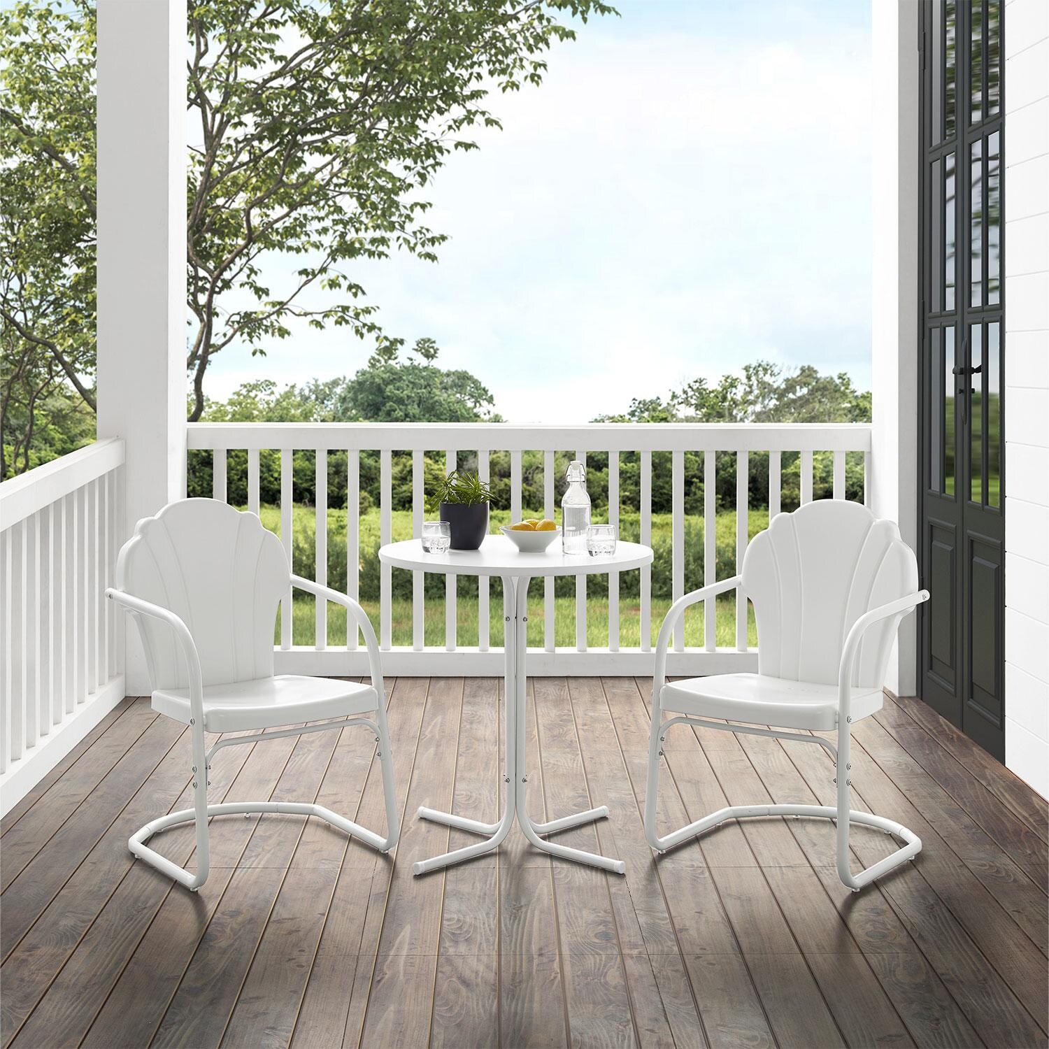 Ultimate Patio UP-32243WH 3Pc Retro Outdoor Bistro Set in White Satin - On Patio - Lifestyle thumbnail