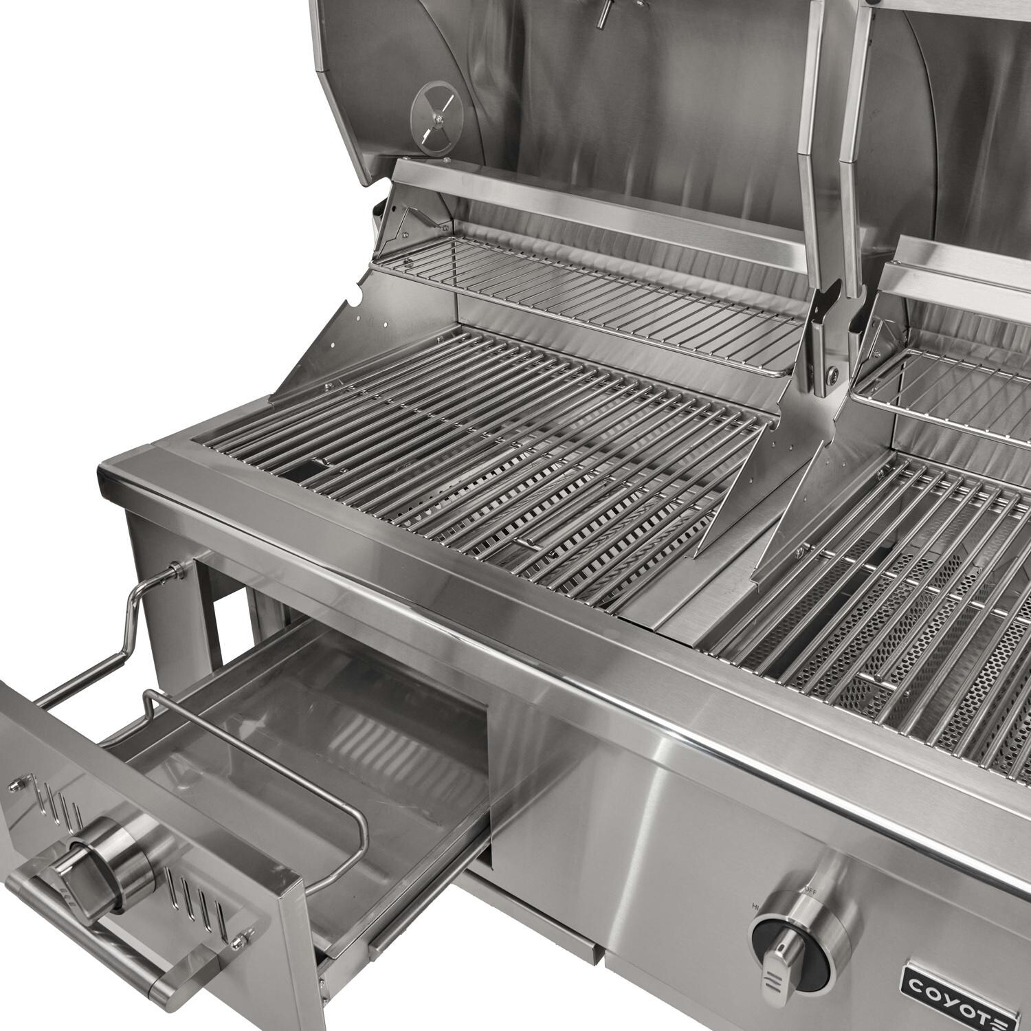 Coyote Outdoor Living C3HY50NG 50 Inch Built-In Hybrid Natural Gas Grill - Charcoal Tray Angle - Detail thumbnail