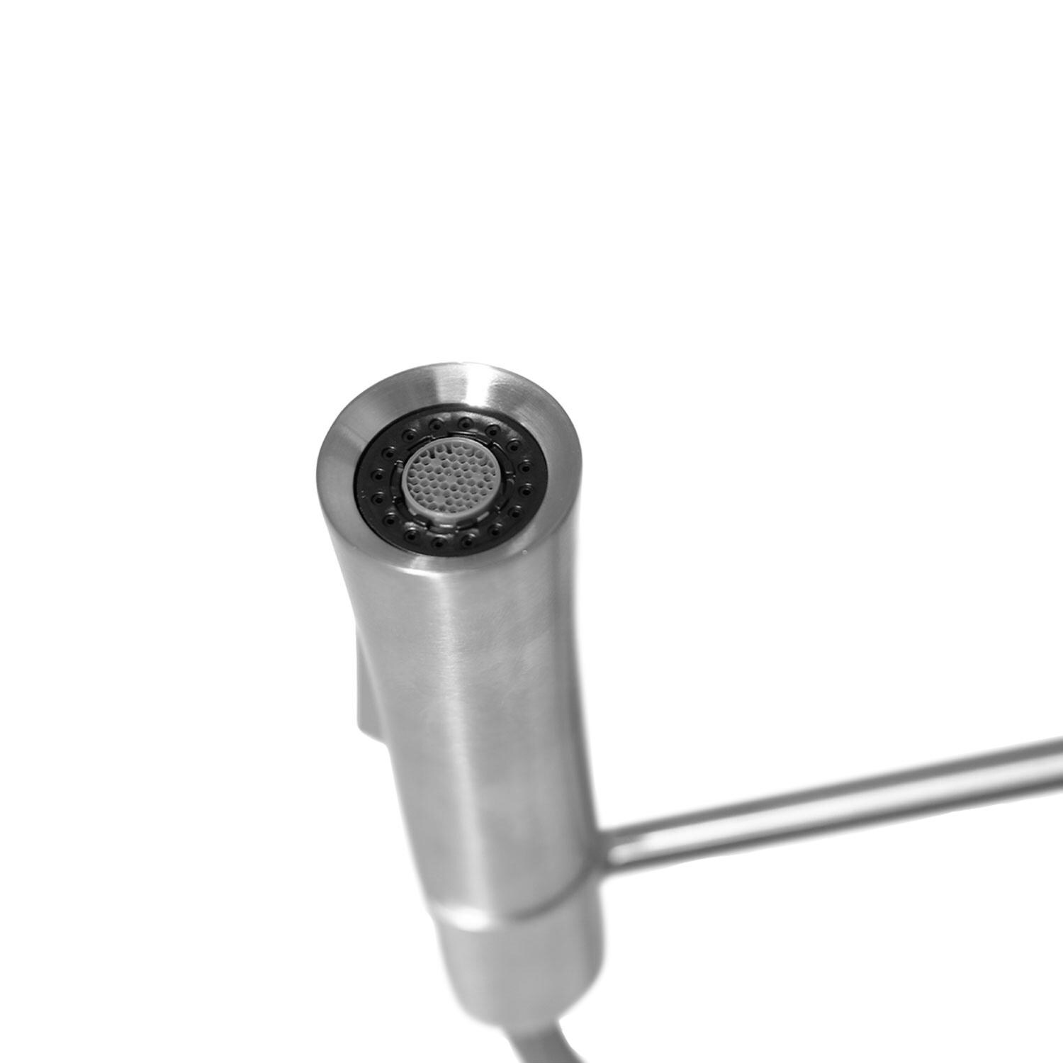 BBQGuys Signature BBQ-K102G Contempo Stainless Steel Outdoor Single Handle Pre-Rinse Coil-Spring Hot/Cold Faucet - Sprayer Outlet Holes thumbnail